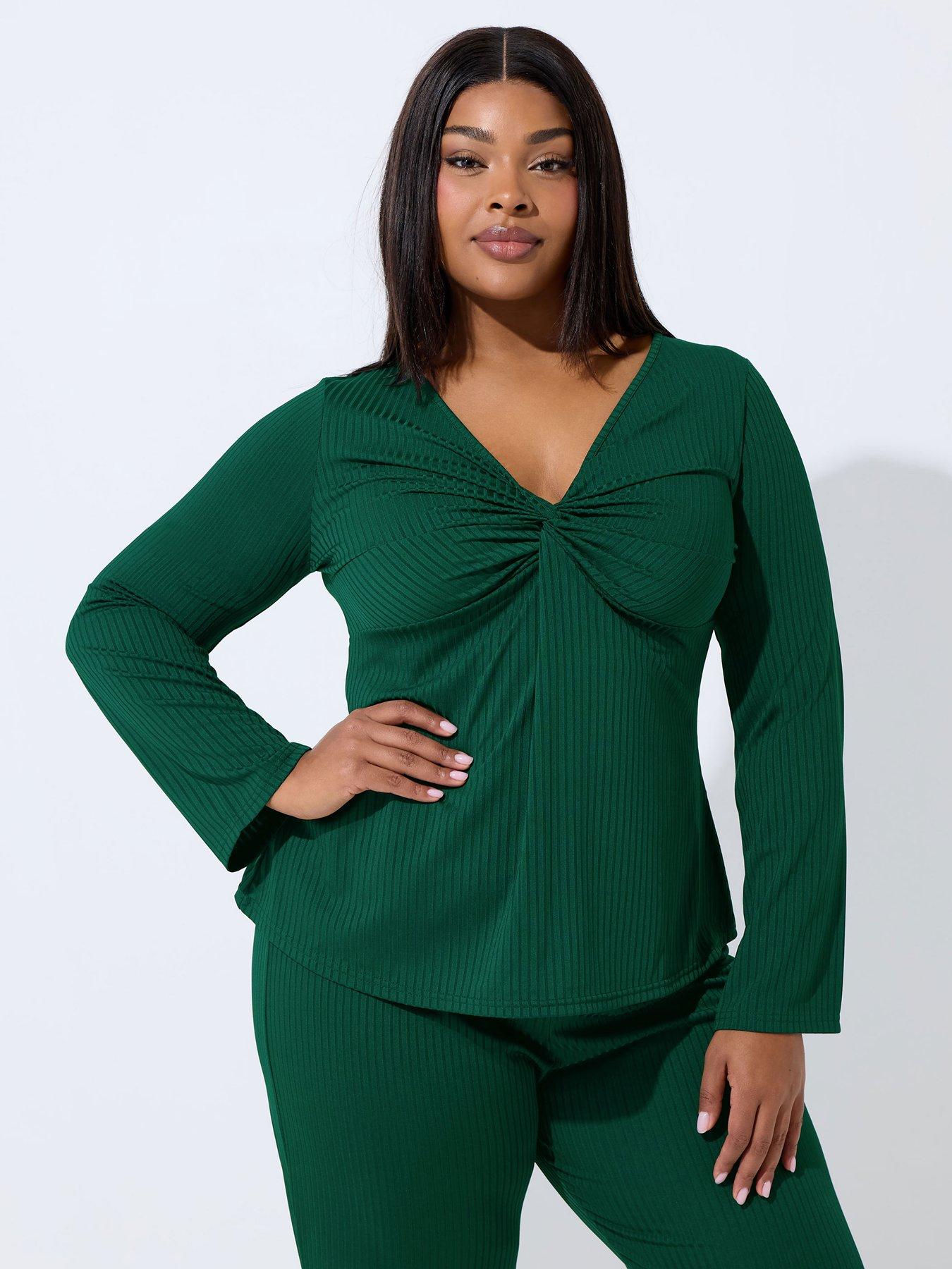 Yours Curve Knot Rib Top - Green