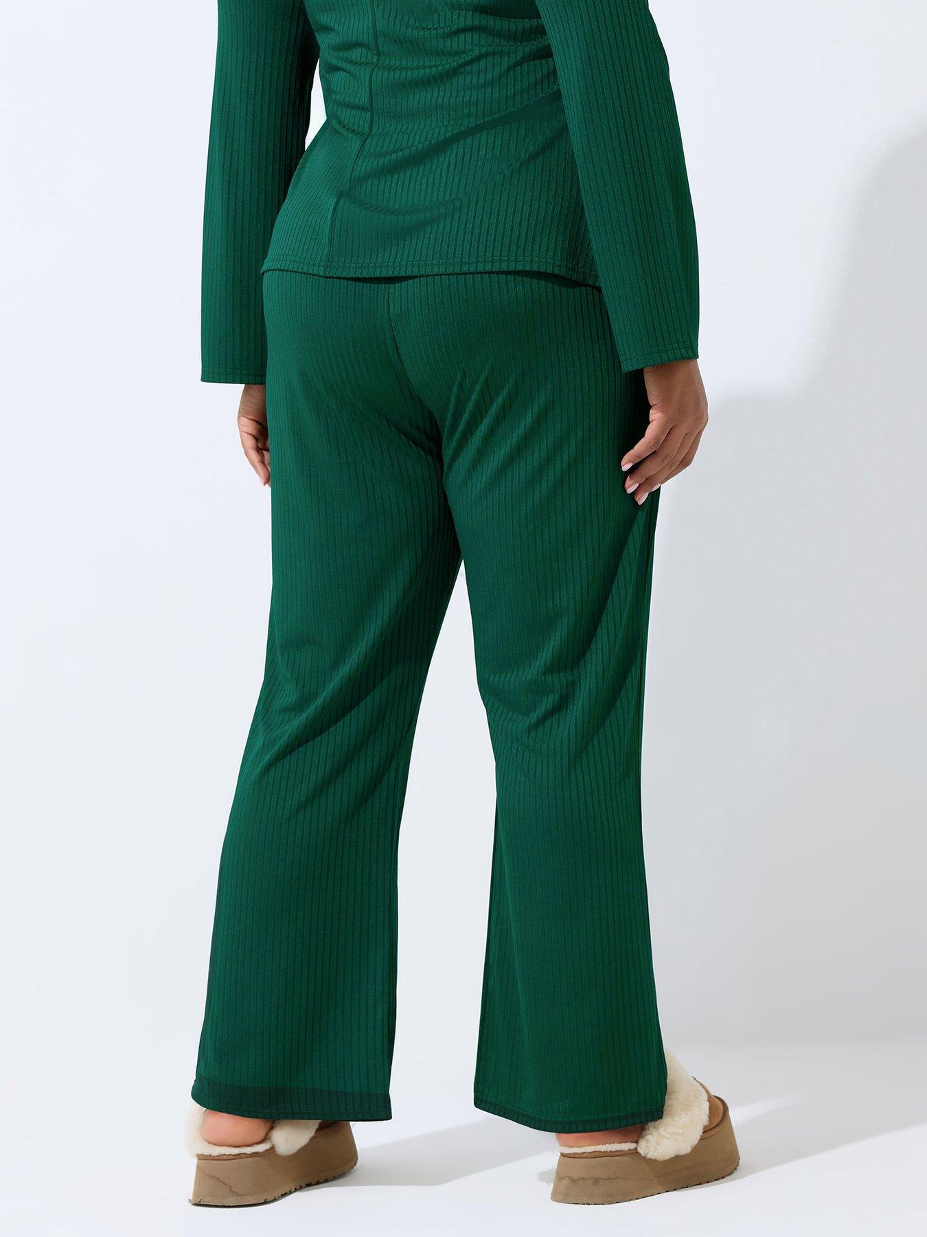 Image 2 of 5 of Yours Curve Rib Wide Leg Trouser - Green