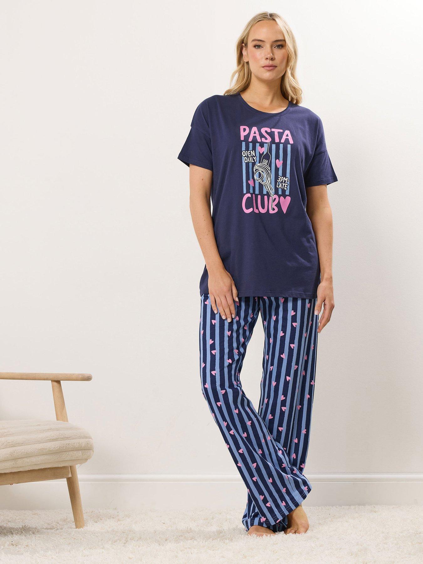 Yours Tall Pasta Club Short Sleeve Wide Leg Pyjama Set - Blue