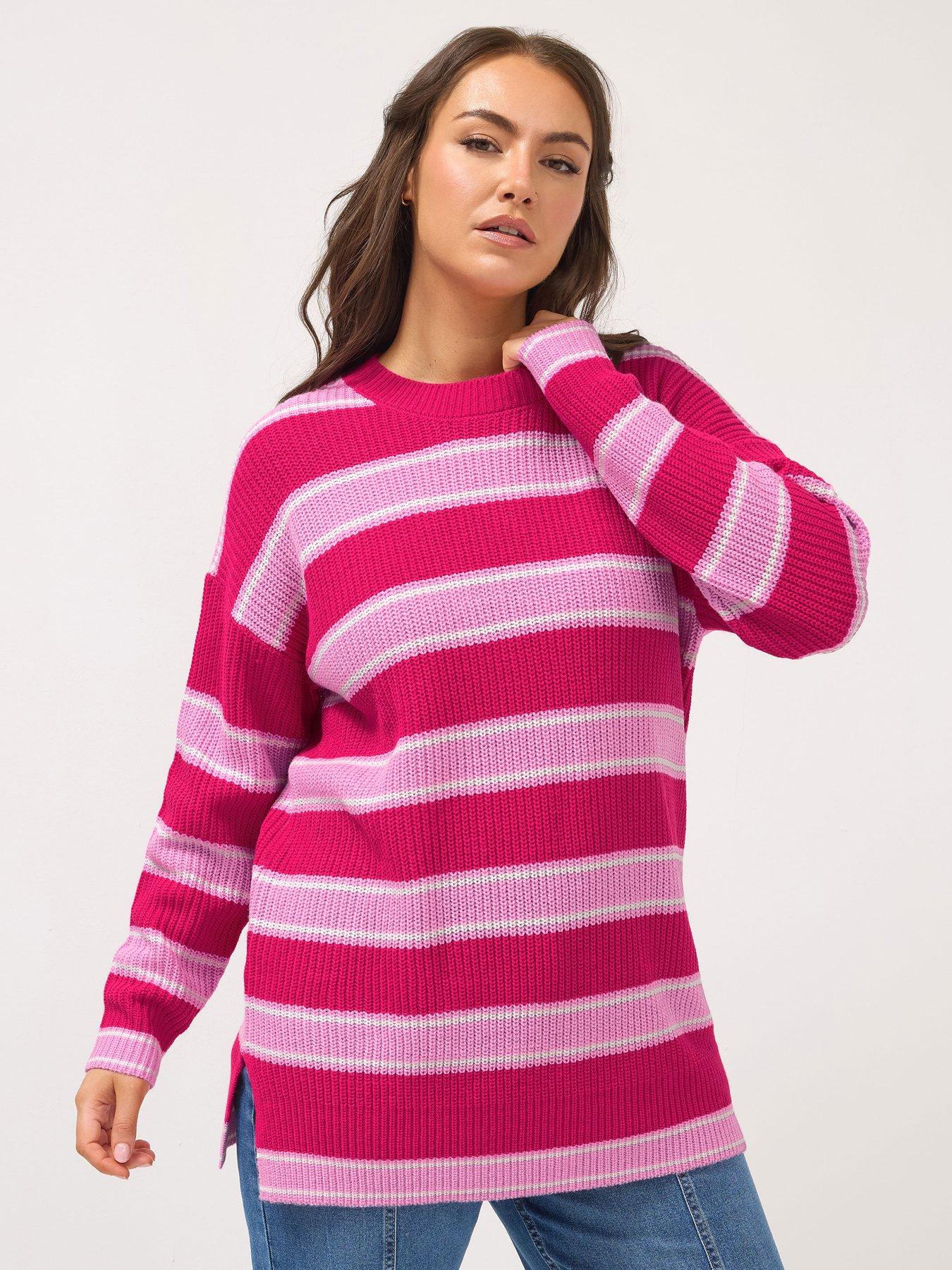 Image 1 of 4 of Yours Curve Drop Shoulder Stripe Jumper - Pink