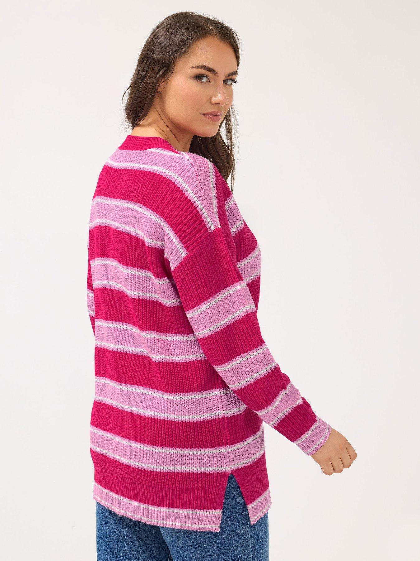 Image 2 of 4 of Yours Curve Drop Shoulder Stripe Jumper - Pink