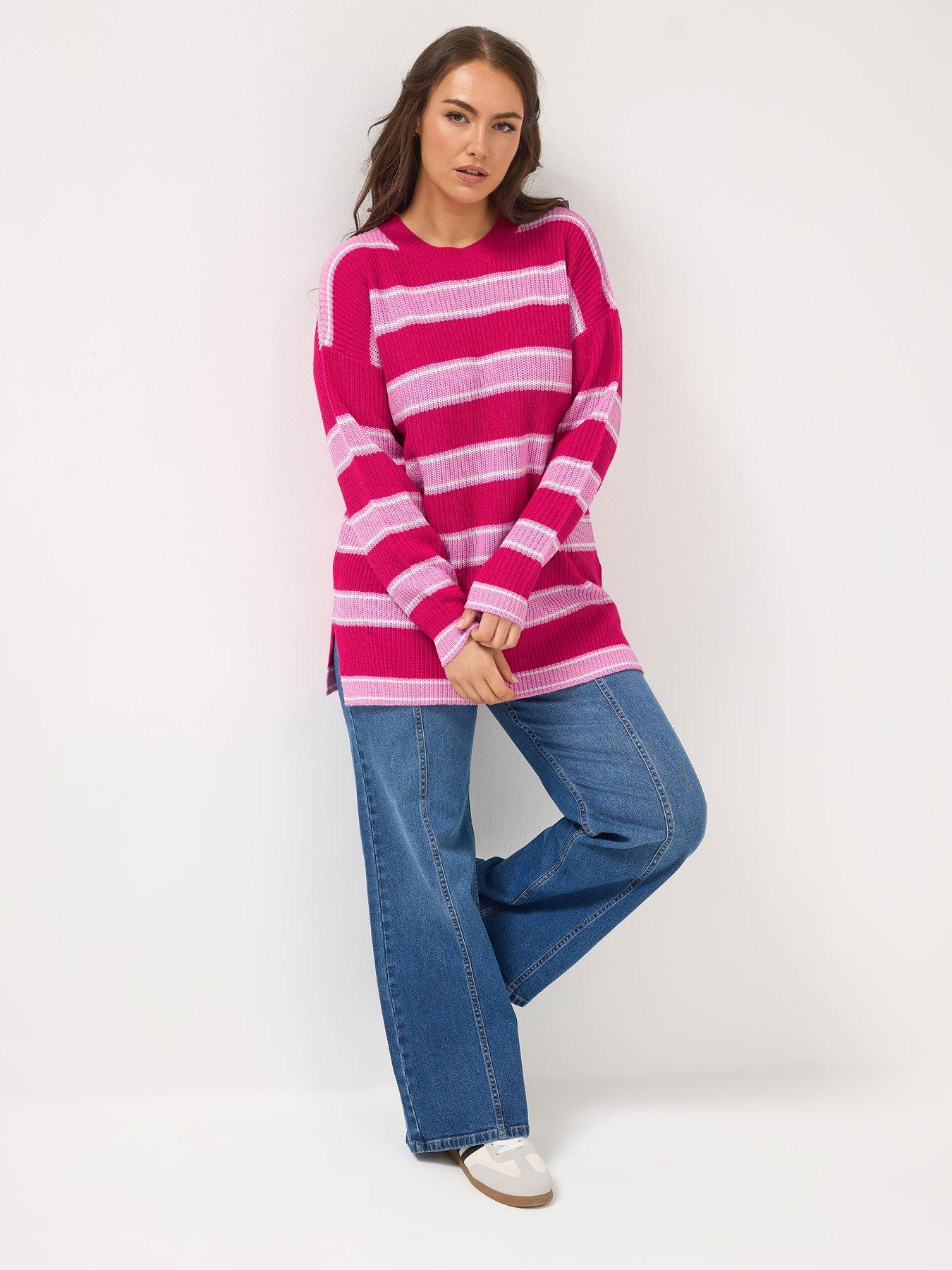 Image 3 of 4 of Yours Curve Drop Shoulder Stripe Jumper - Pink