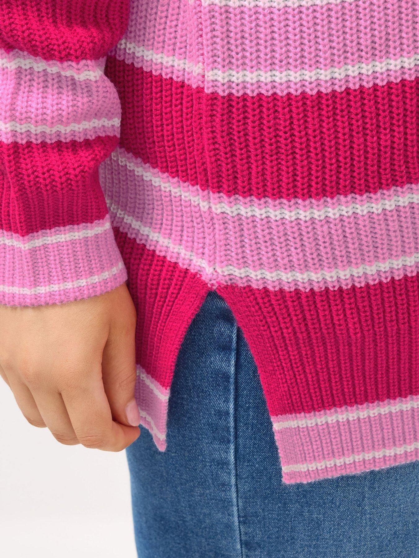 Image 4 of 4 of Yours Curve Drop Shoulder Stripe Jumper - Pink