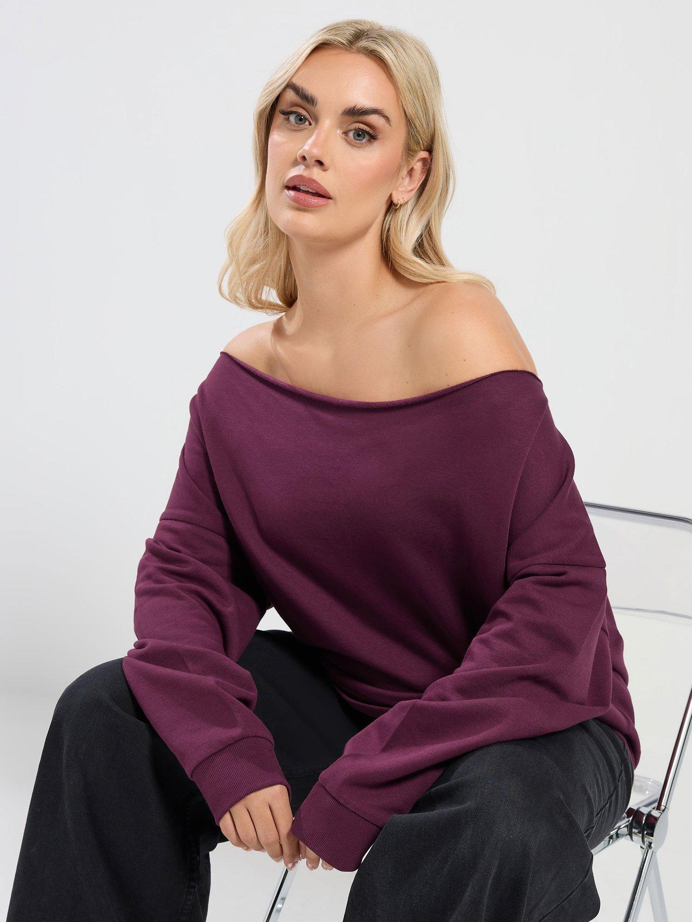 front image of yours-curve-off-the-shoulder-sweatshirt-red