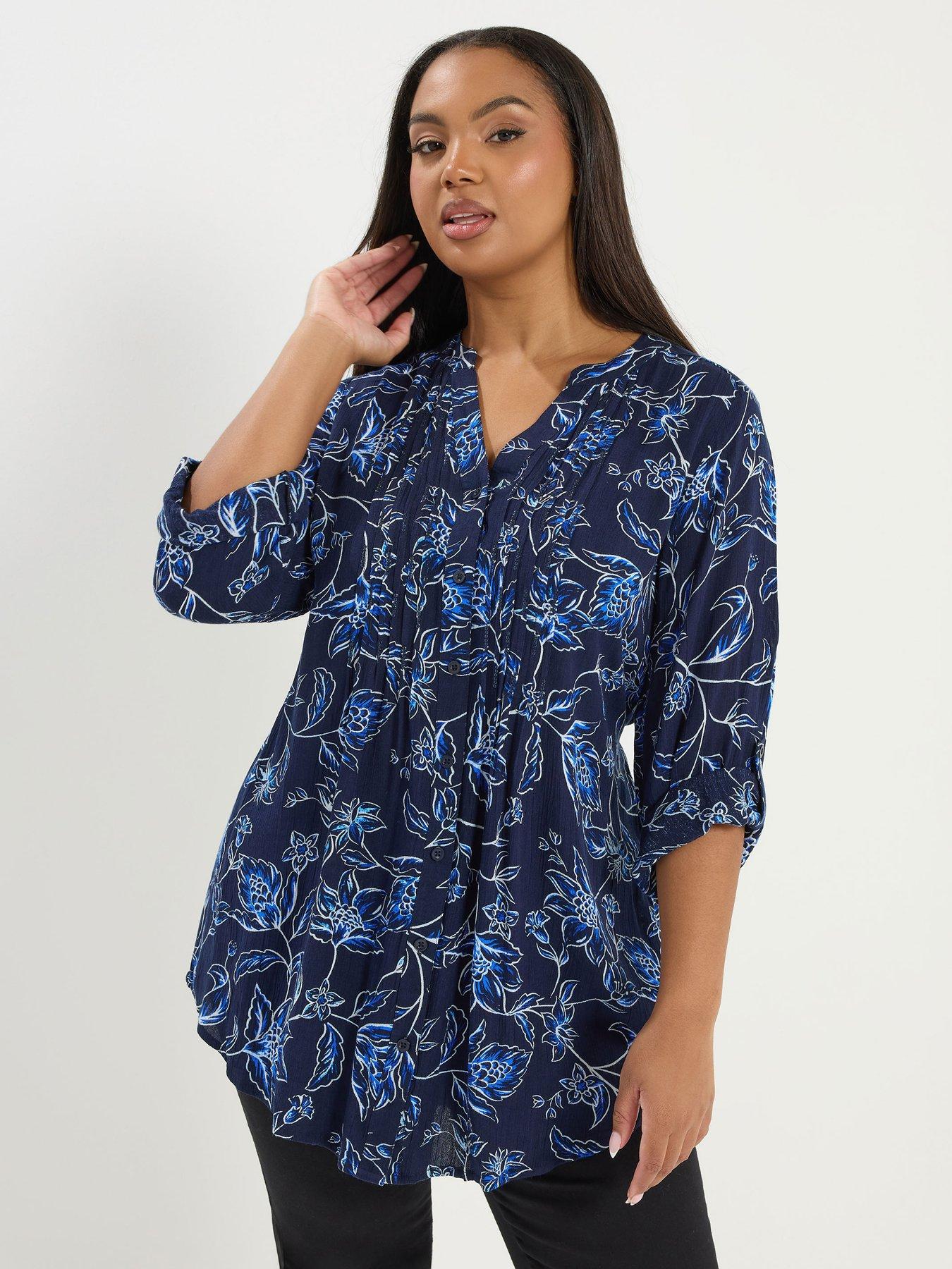 Yours Curve Pintuck Blouse - Blue