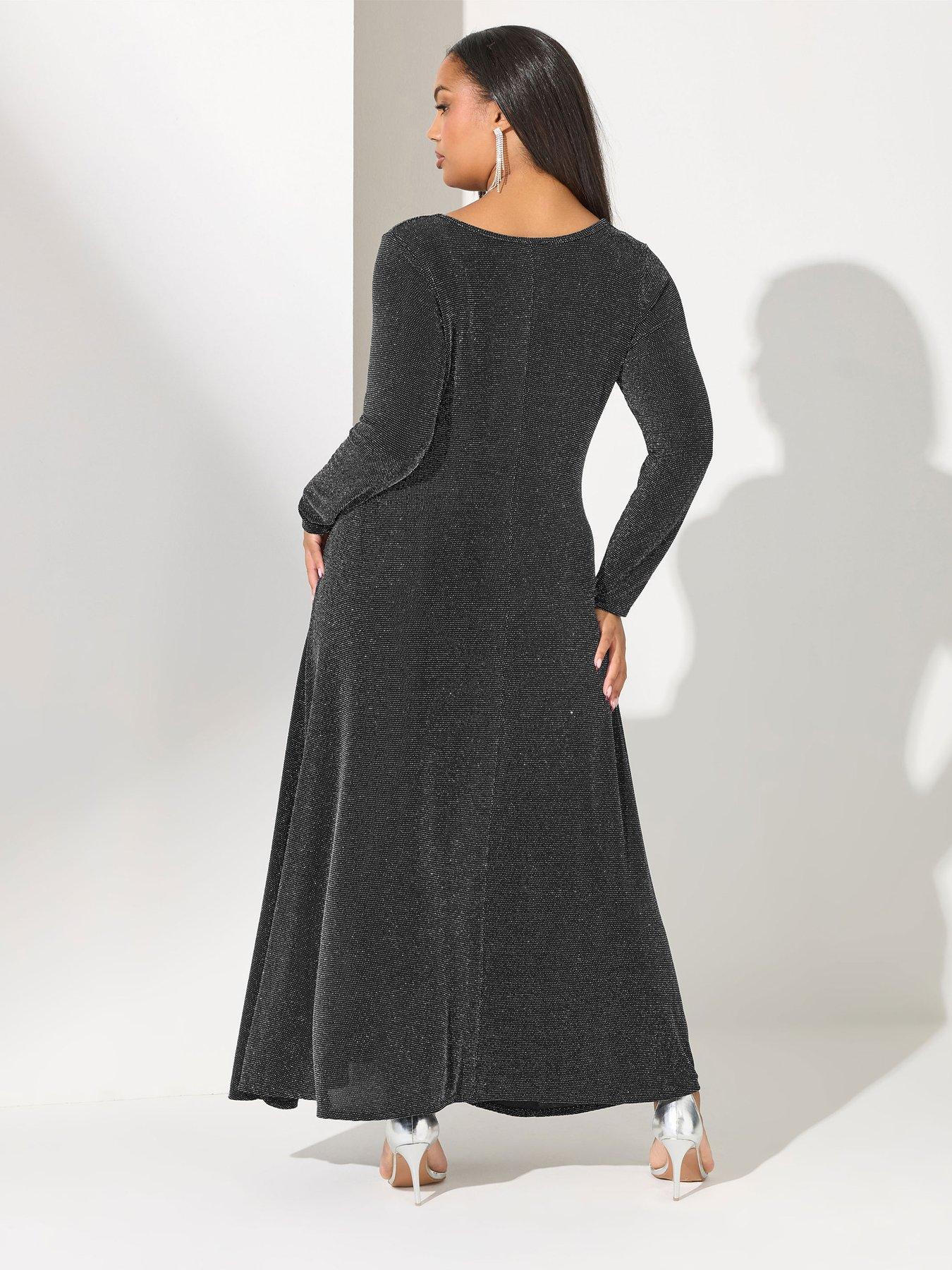 Image 2 of 5 of Yours Curve Metallic Knot Front Dress - Black