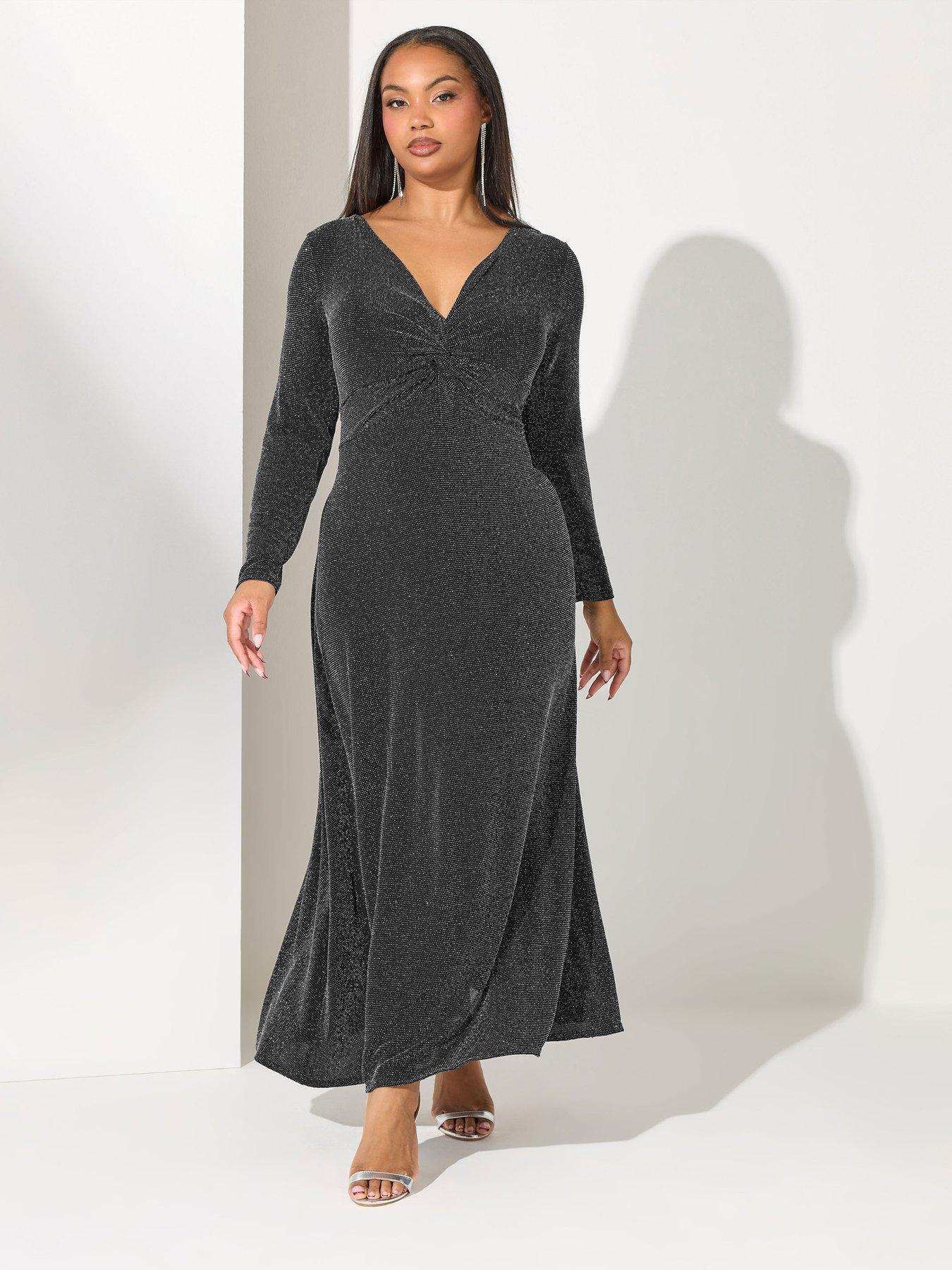 Image 3 of 5 of Yours Curve Metallic Knot Front Dress - Black