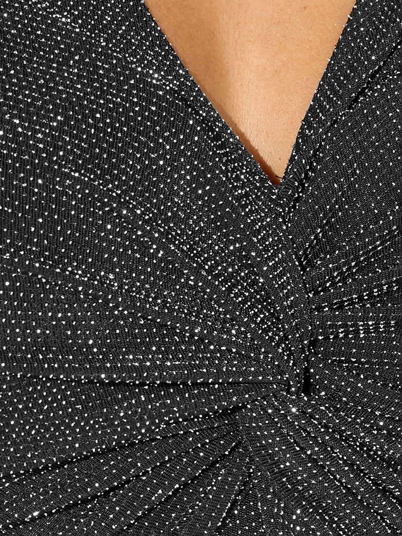 Image 4 of 5 of Yours Curve Metallic Knot Front Dress - Black