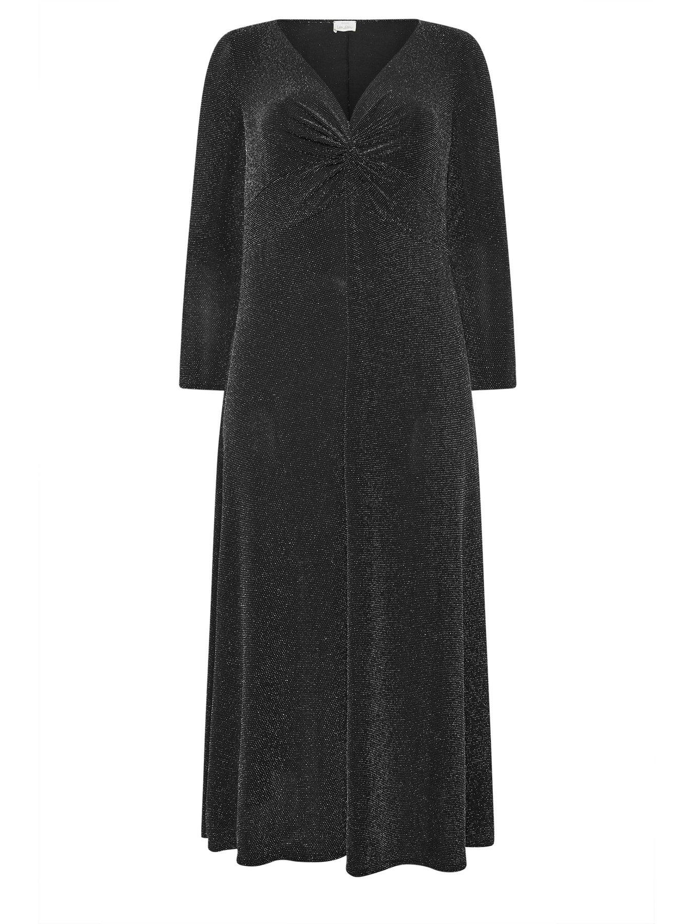 Image 5 of 5 of Yours Curve Metallic Knot Front Dress - Black