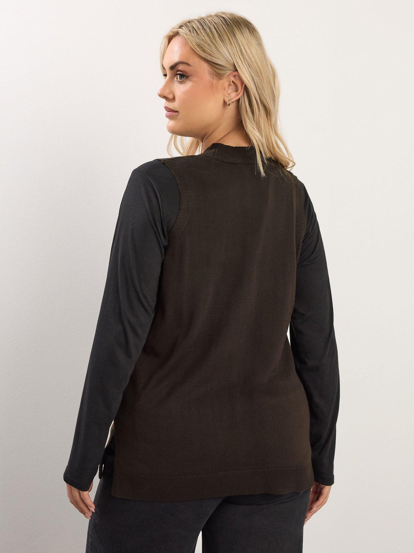 Image 2 of 4 of Yours Curve Knitted Button Vest - Brown