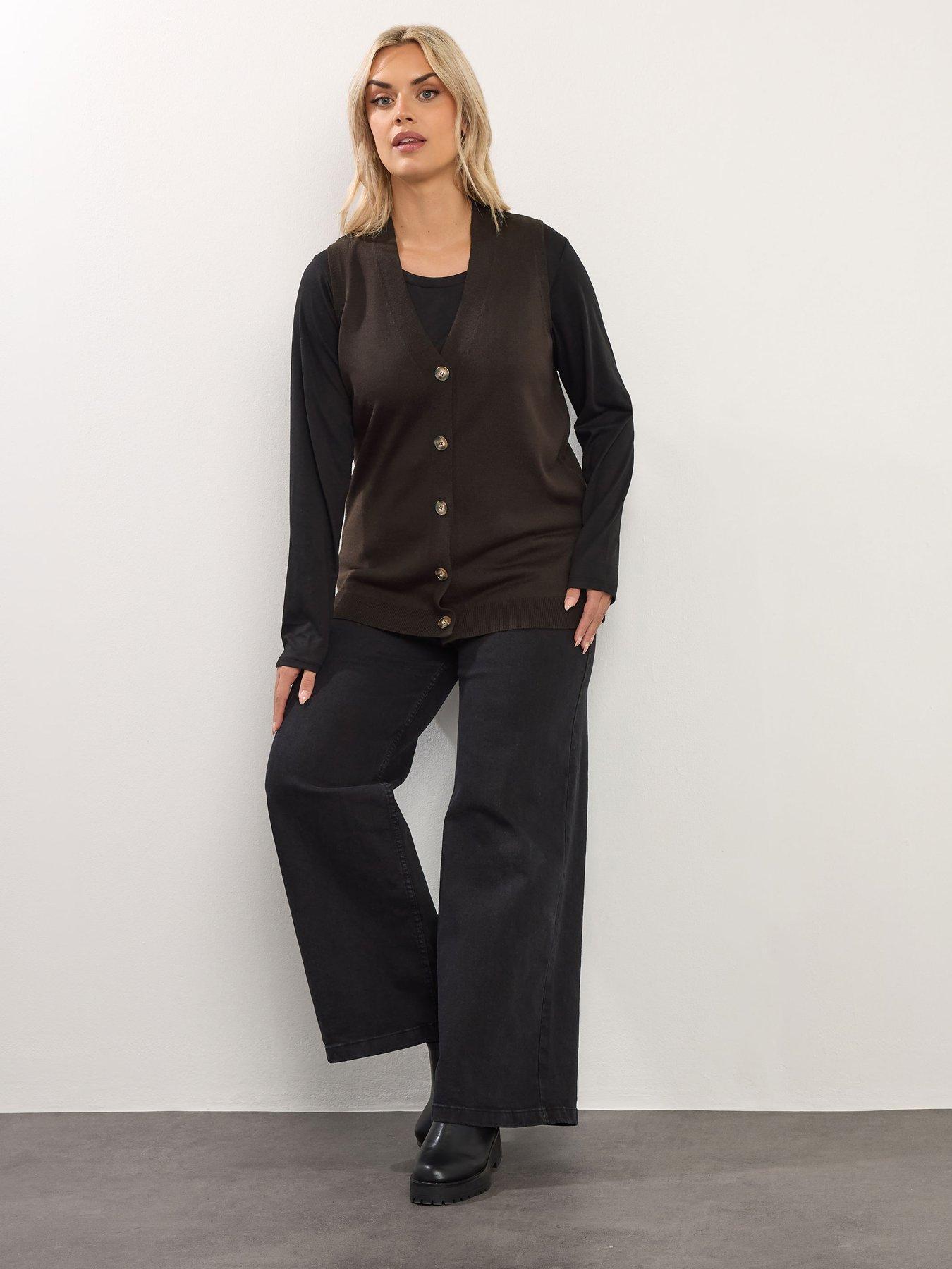Image 3 of 4 of Yours Curve Knitted Button Vest - Brown