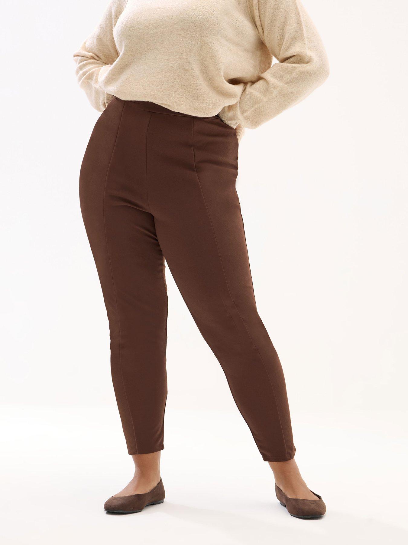 Yours Curve Scuba Tapered Trouser - Brown