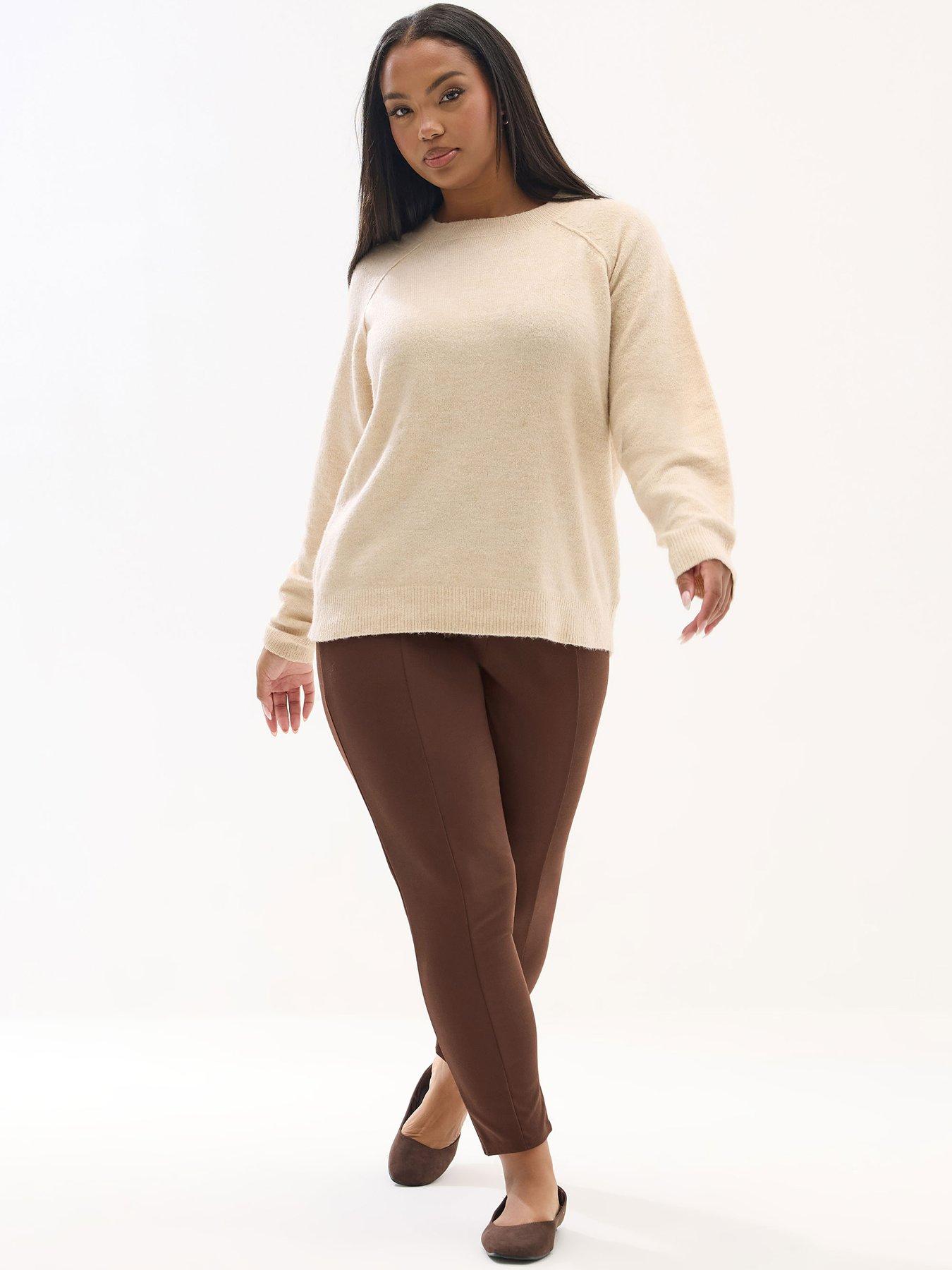 Image 3 of 4 of Yours Curve Scuba Tapered Trouser - Brown