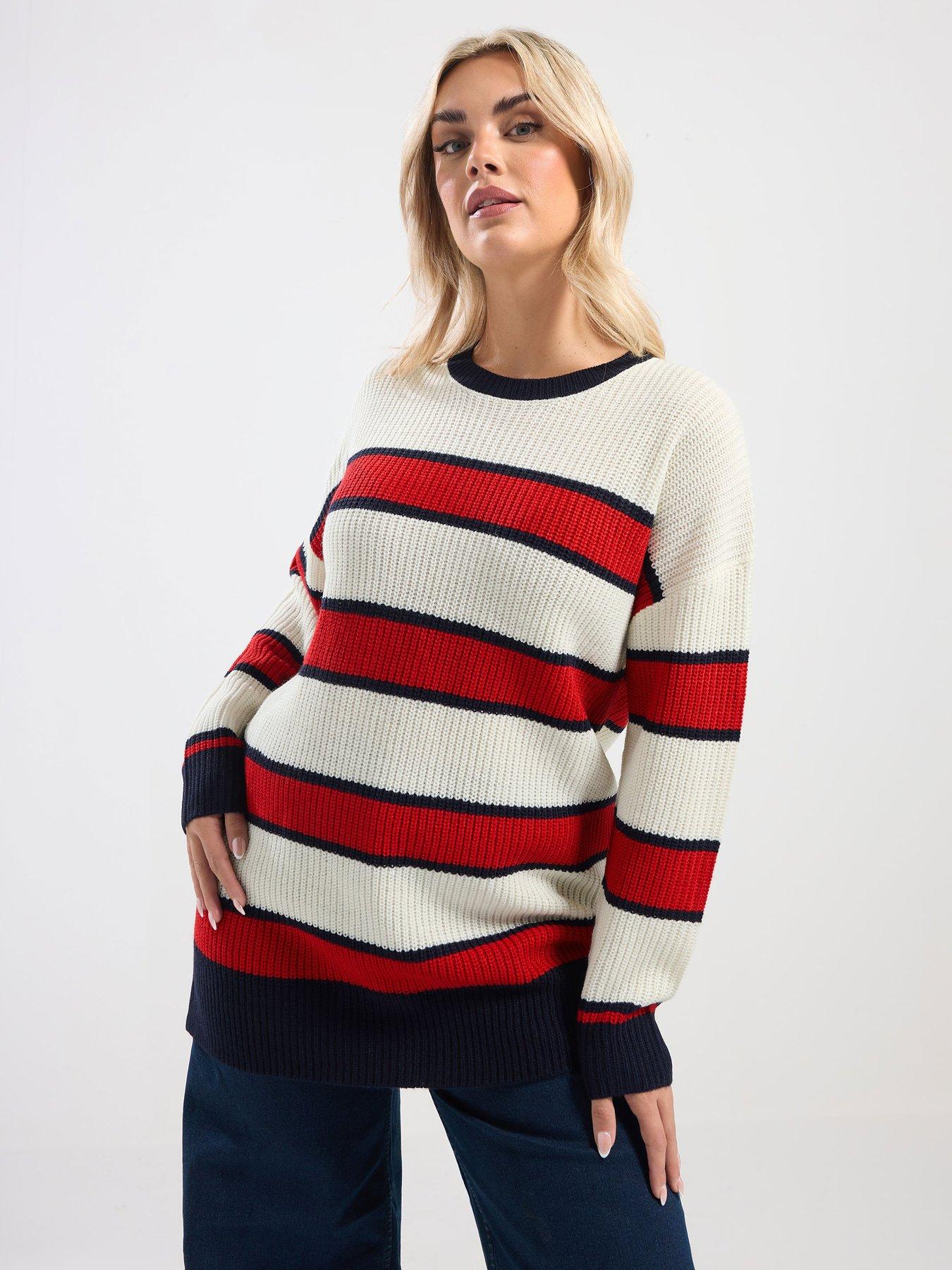  image of yours-curve-drop-shoulder-stripe-jumper-red
