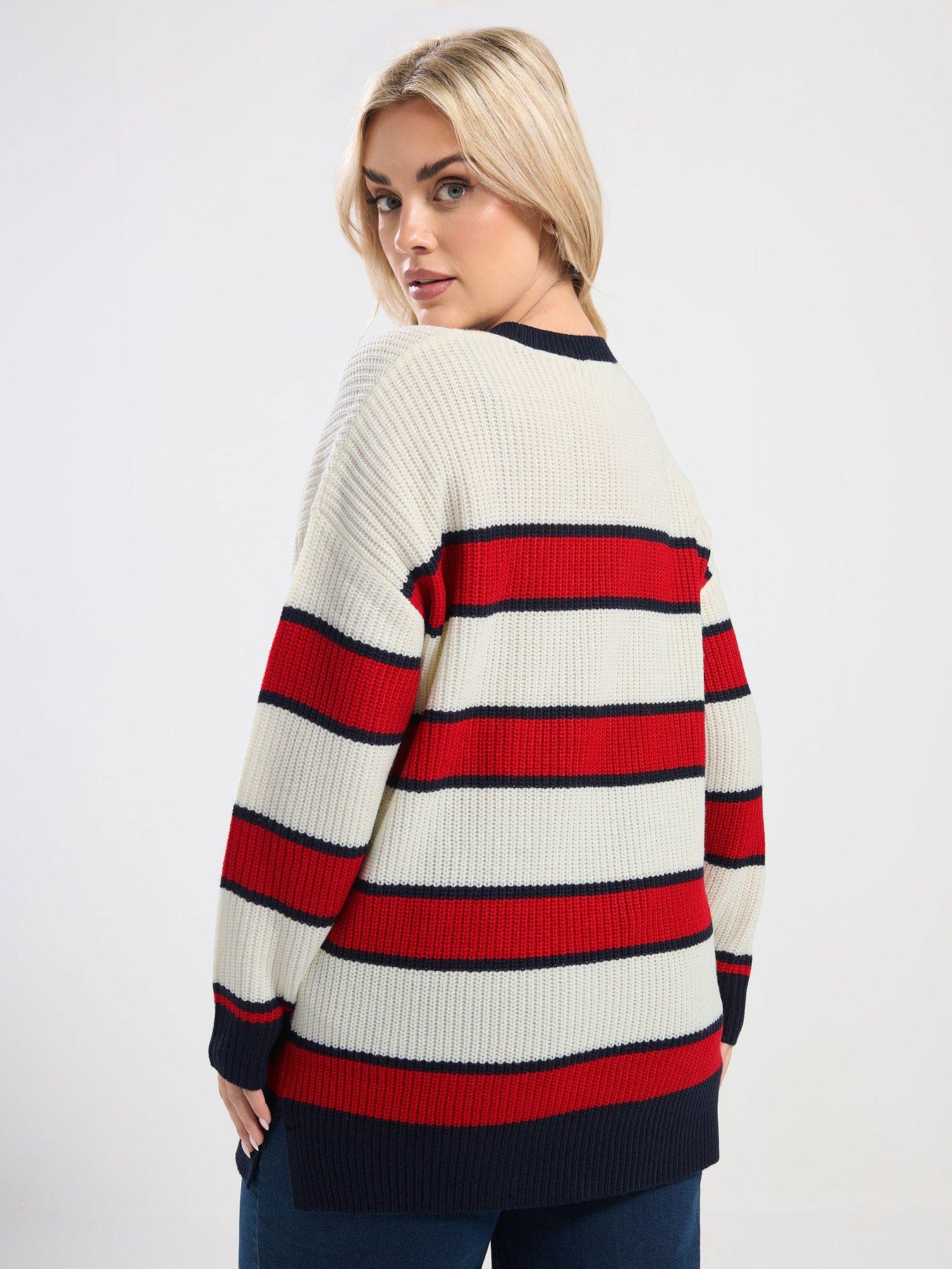 image of yours-curve-drop-shoulder-stripe-jumper-red