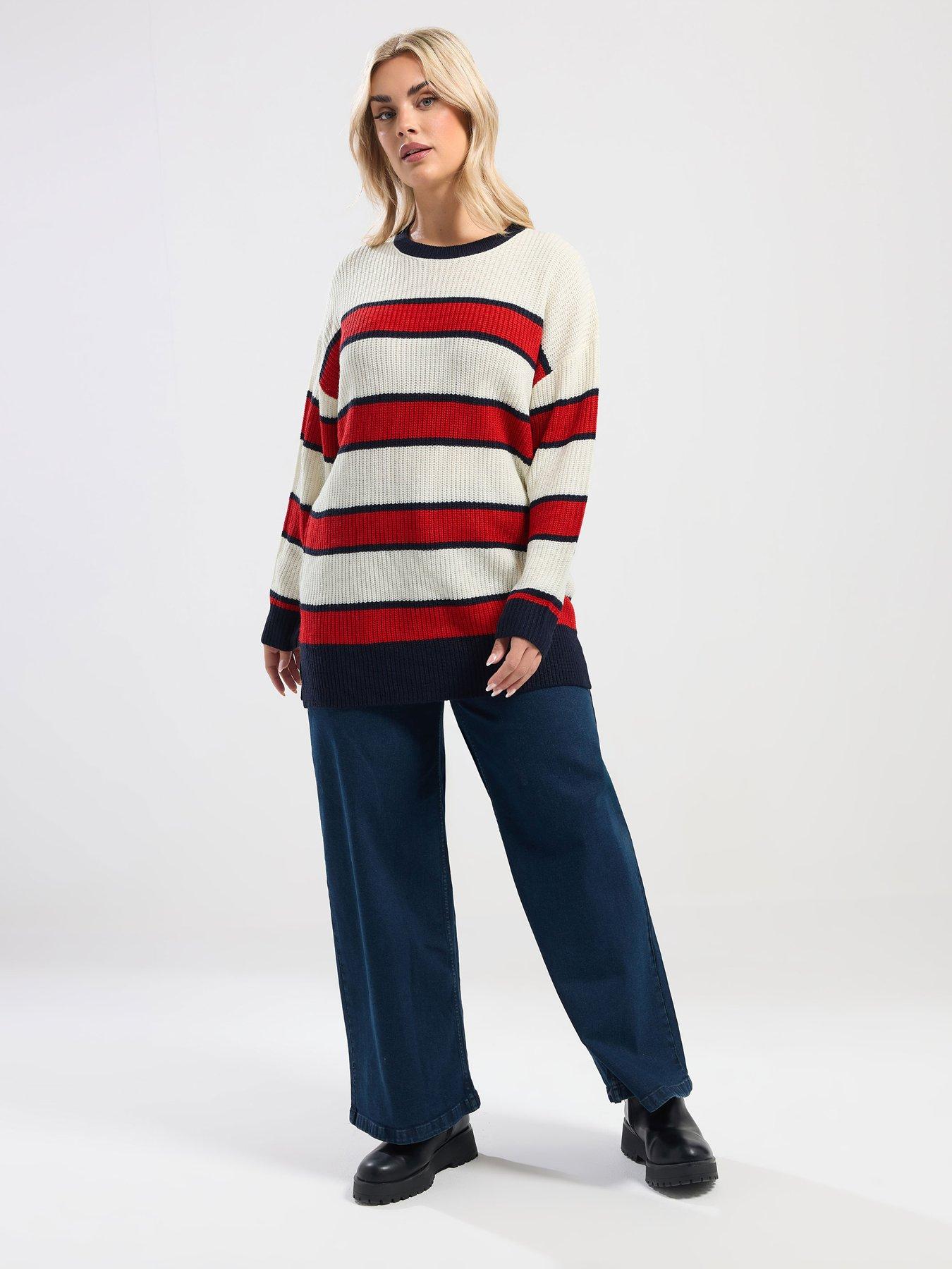  image of yours-curve-drop-shoulder-stripe-jumper-red