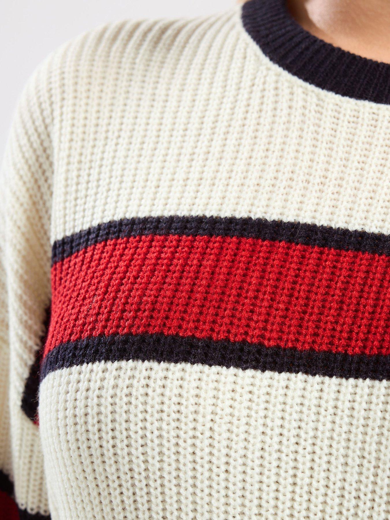  image of yours-curve-drop-shoulder-stripe-jumper-red