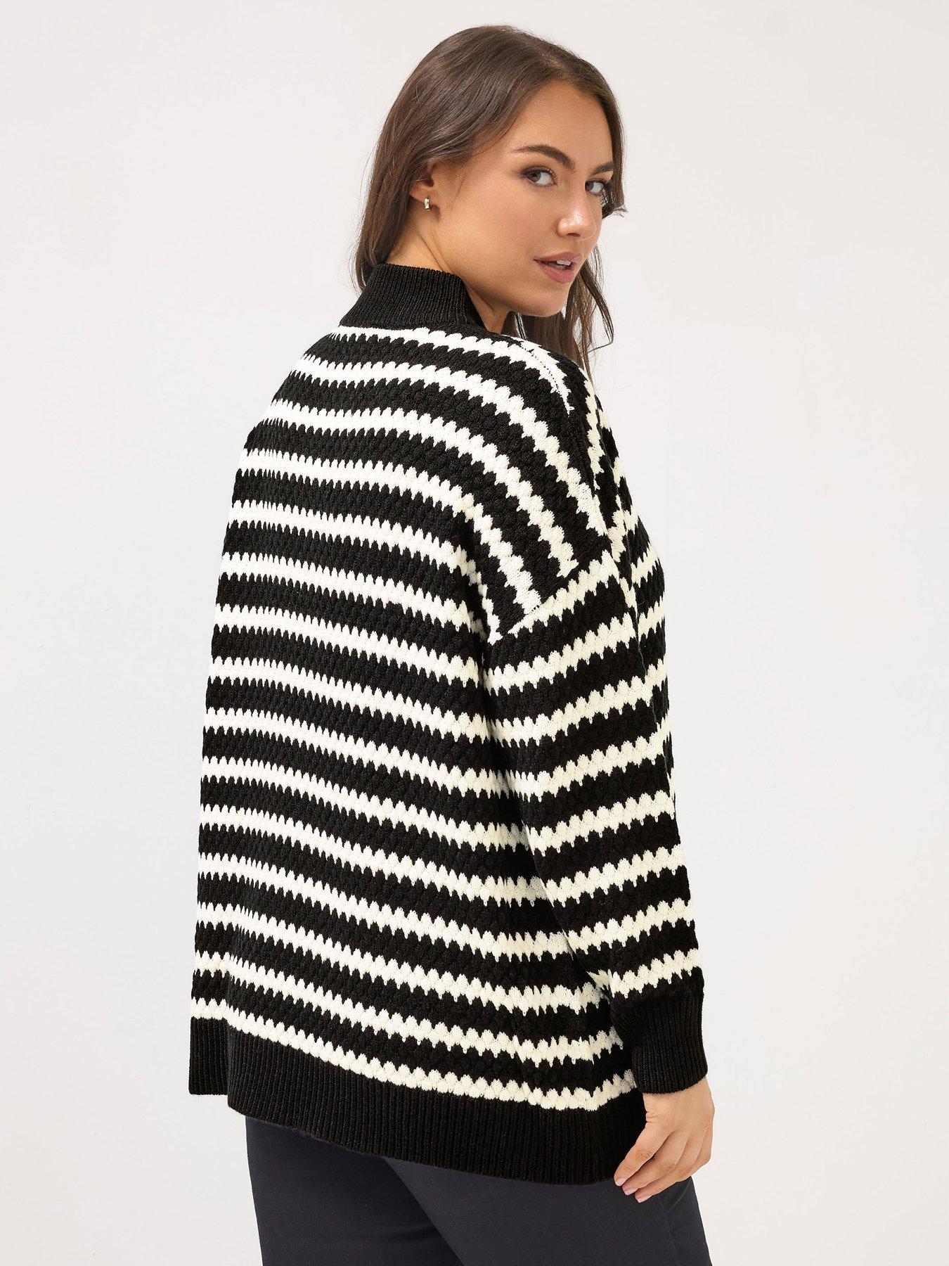  image of yours-curve-quarter-zip-scallop-stripe-jumper-black