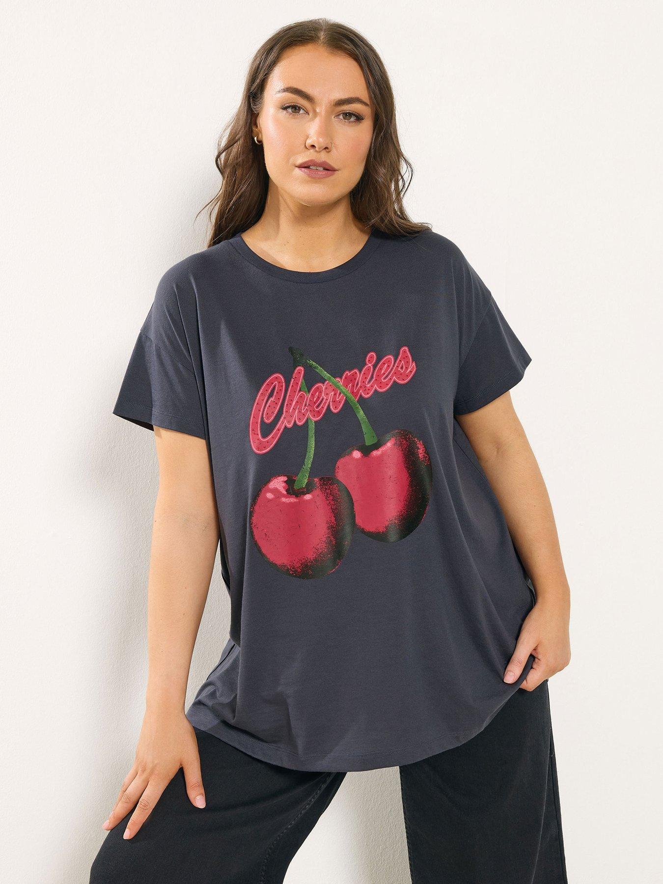  image of yours-curve-cherry-print-nbspt-shirt-grey