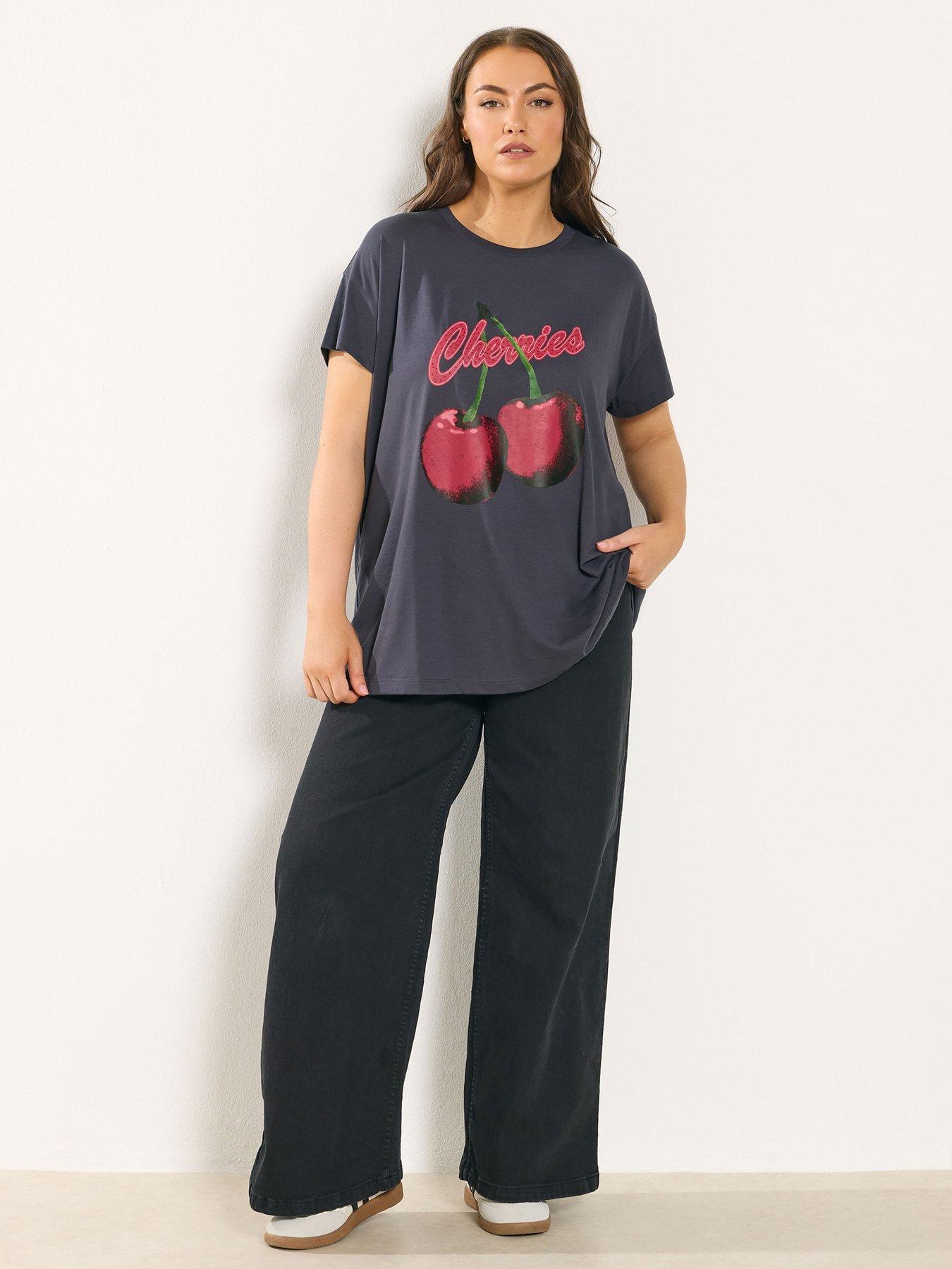 image of yours-curve-cherry-print-nbspt-shirt-grey