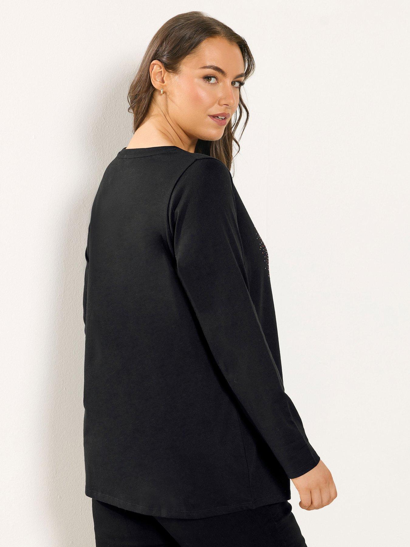 stillFront image of yours-curve-long-sleeve-heart-print-t-shirt-black