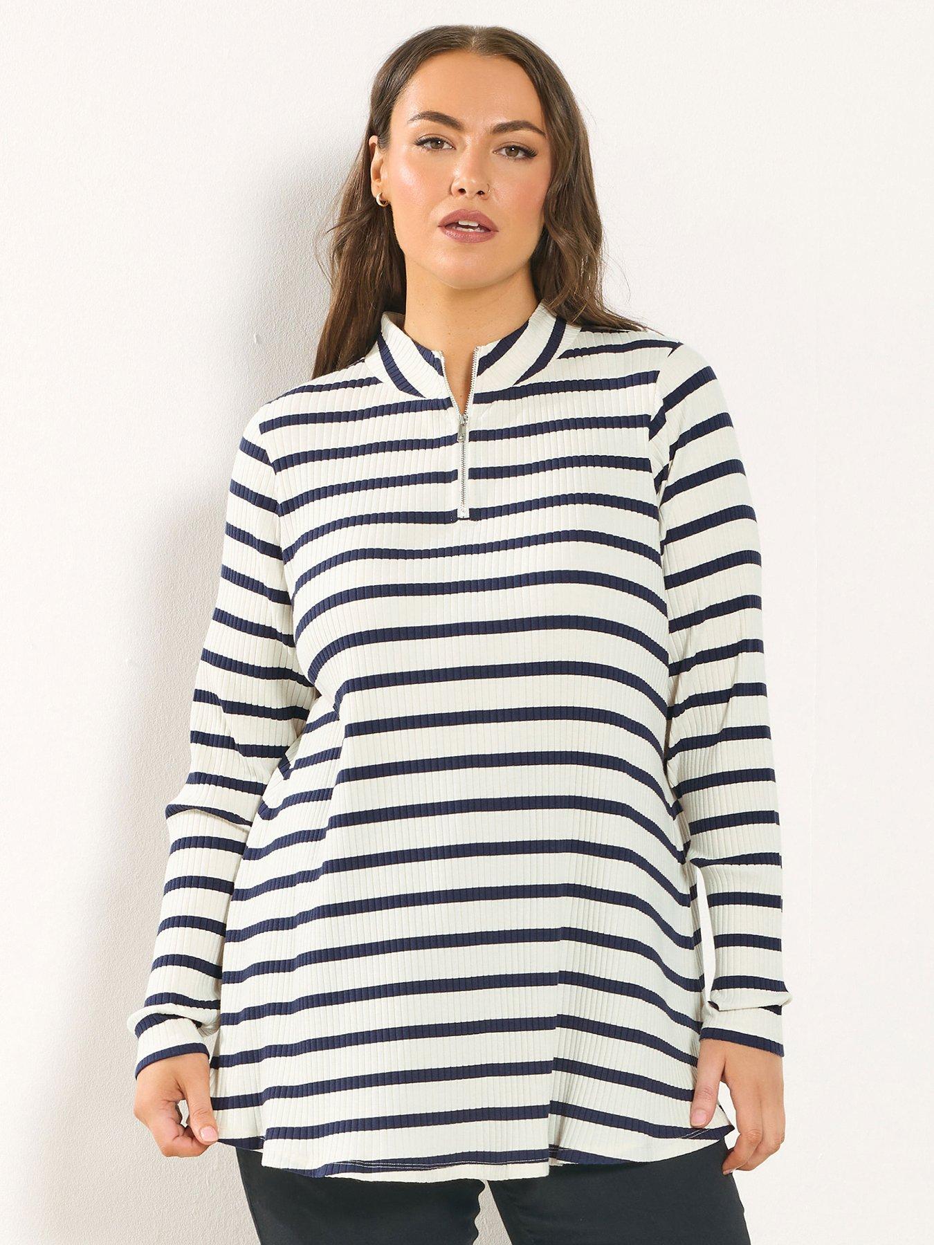 Yours Curve Quarter Zip Stripe Top
