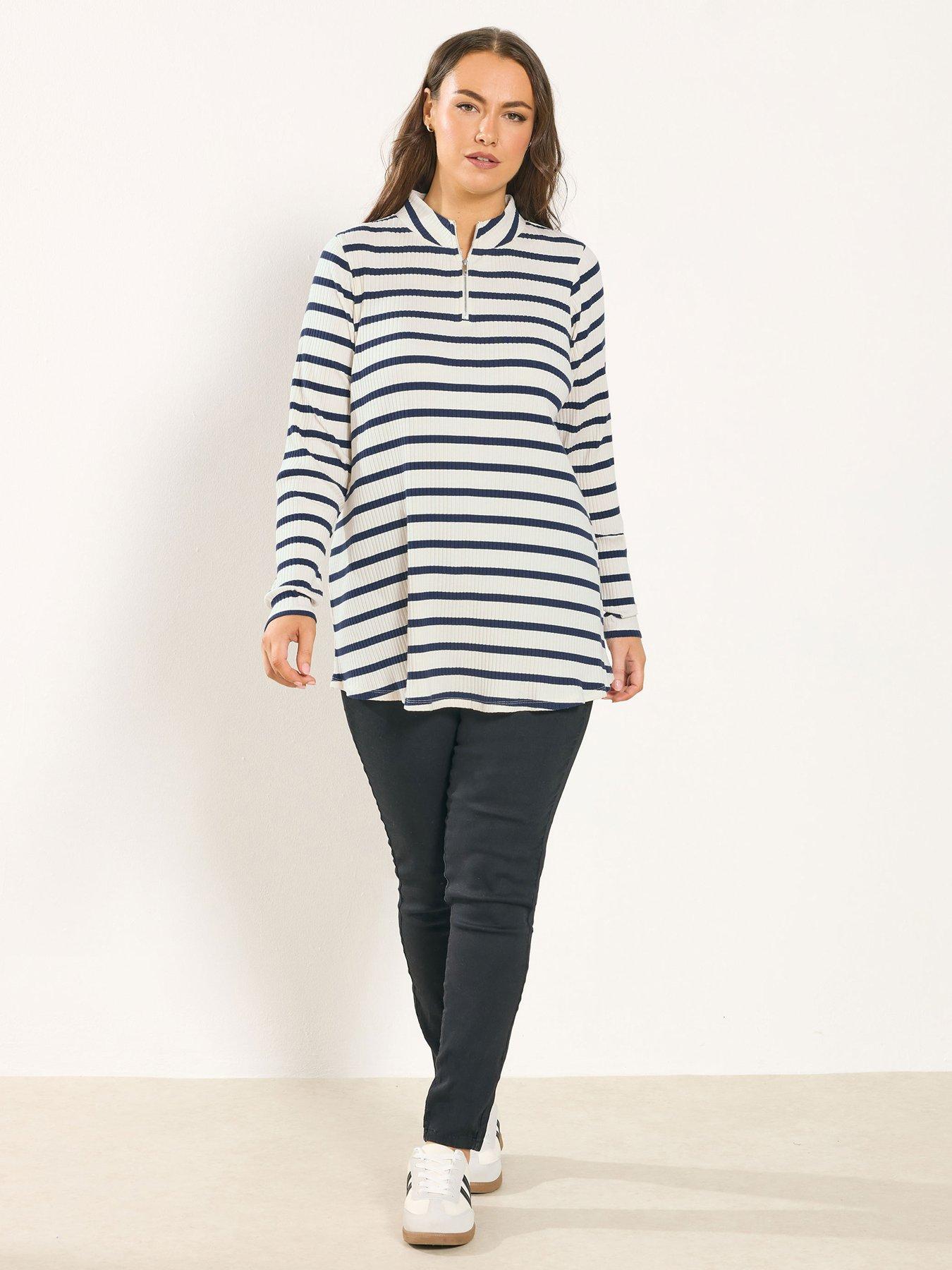  image of yours-curve-quarter-zip-stripe-top-ivory