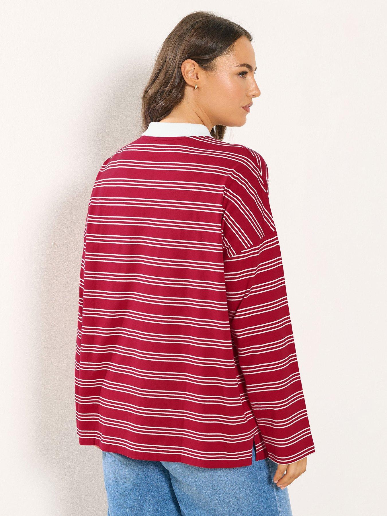 stillFront image of yours-curve-rugby-collar-long-sleeve-stripe-top-red