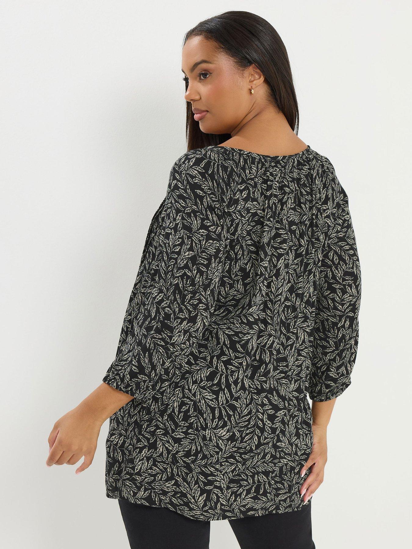 Image 2 of 5 of Yours Curve 3/4 Sleeve Tie Front Top - Black