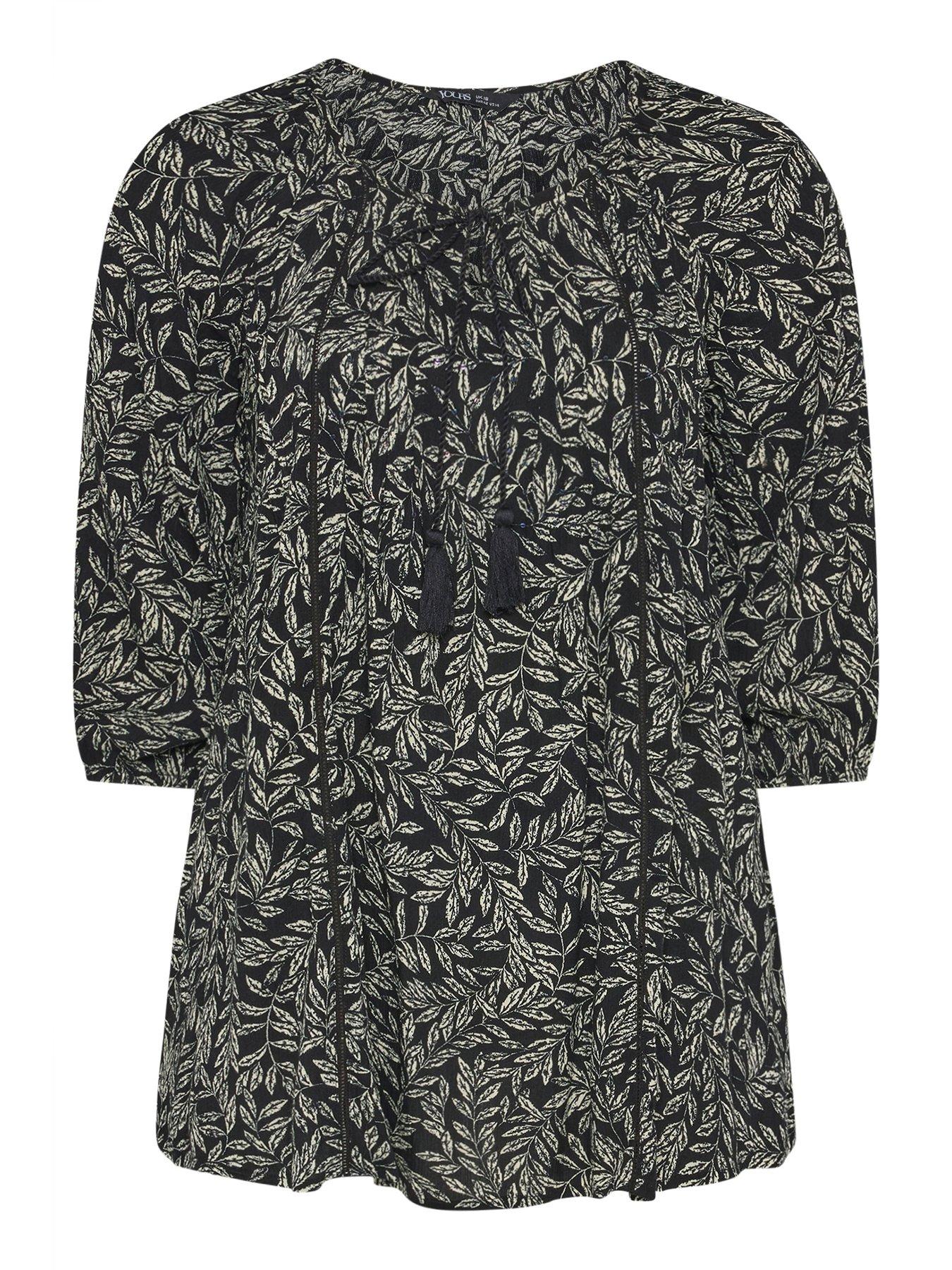 Image 5 of 5 of Yours Curve 3/4 Sleeve Tie Front Top - Black