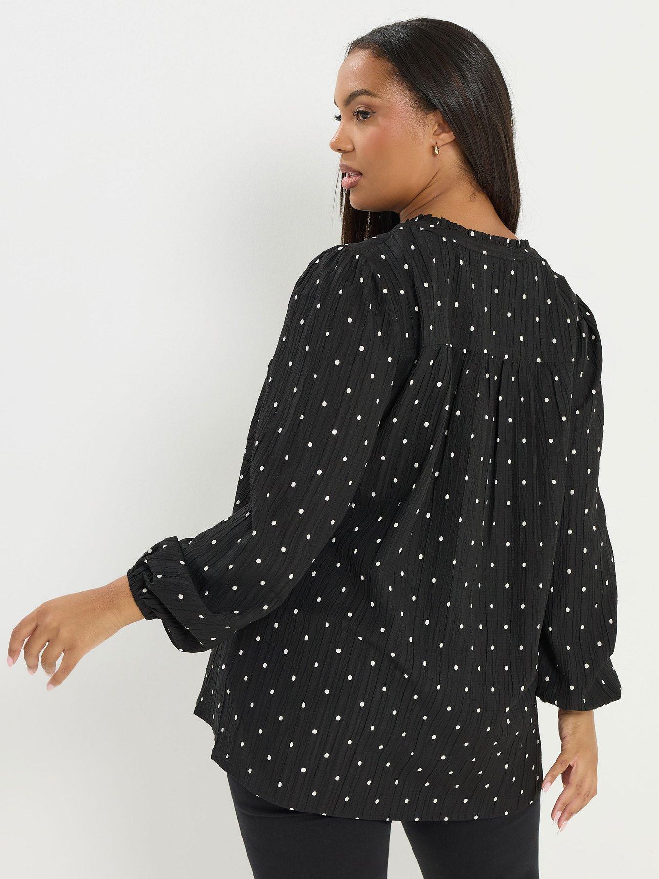 stillFront image of yours-curve-textured-notch-neck-blouse-black