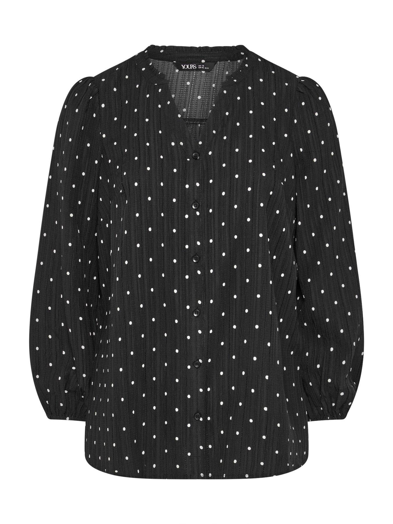  image of yours-curve-textured-notch-neck-blouse-black