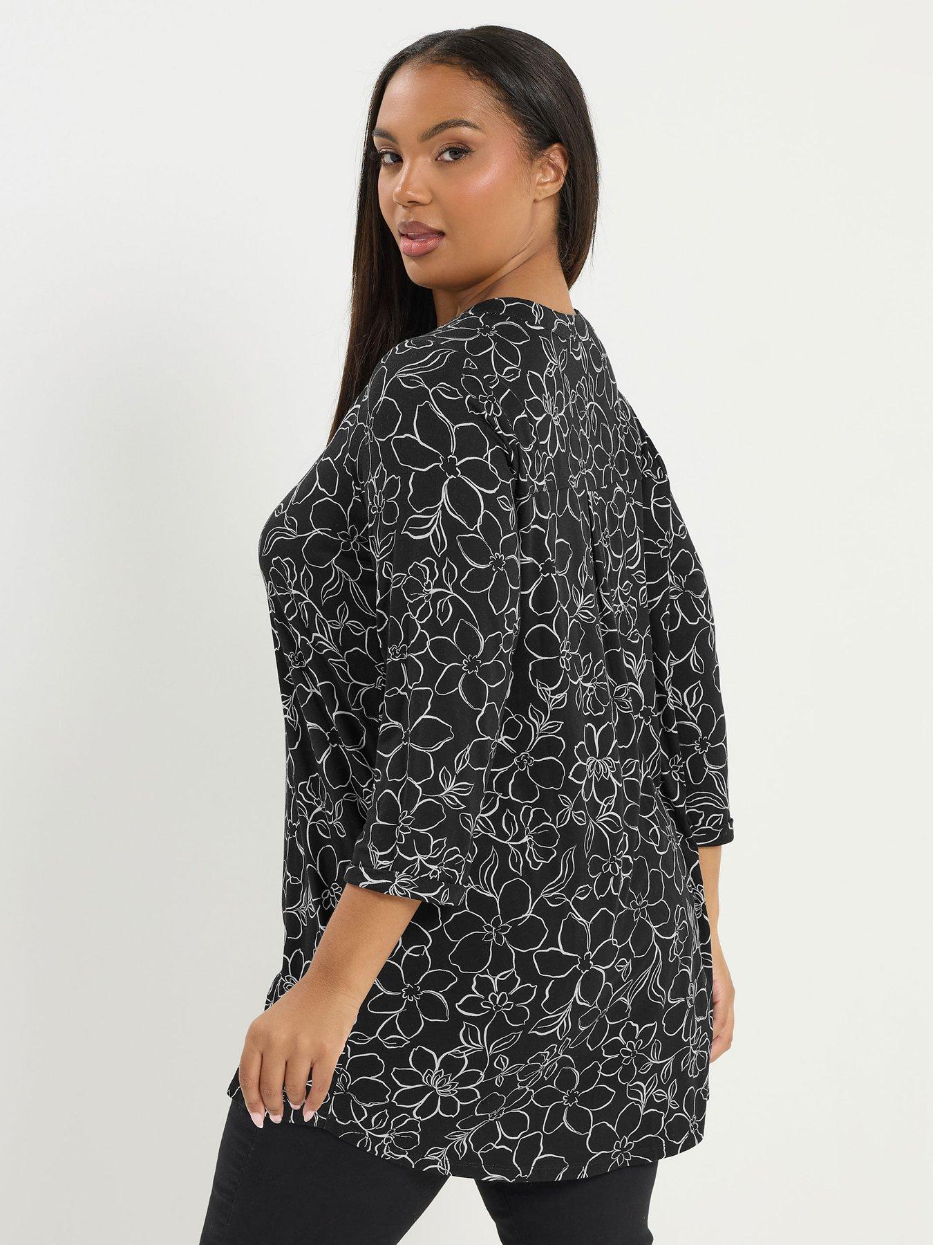 stillFront image of yours-curve-34-sleeve-placket-top-black