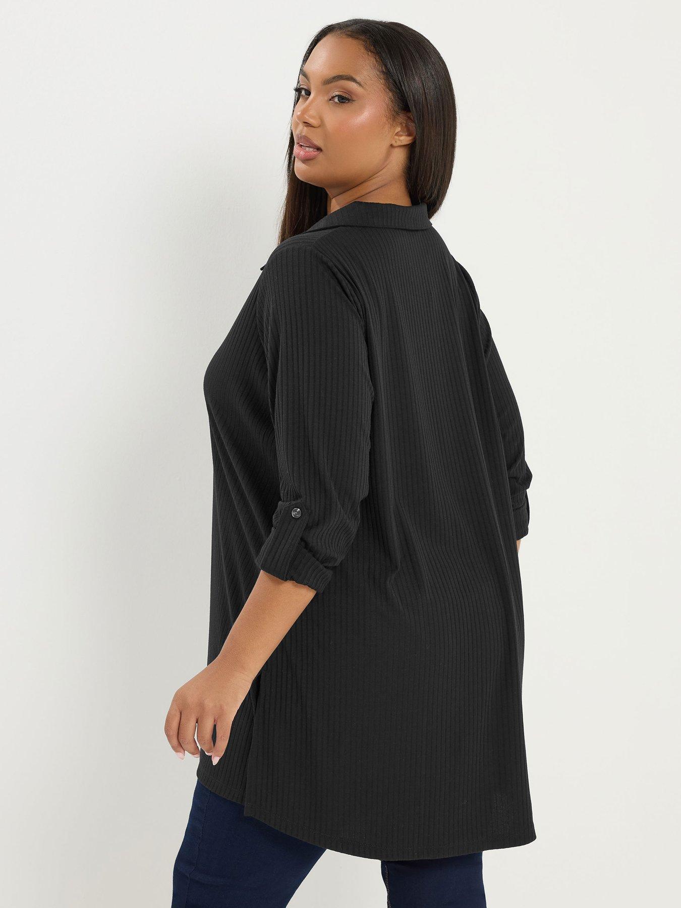 stillFront image of yours-curve-button-through-ribbed-top-black