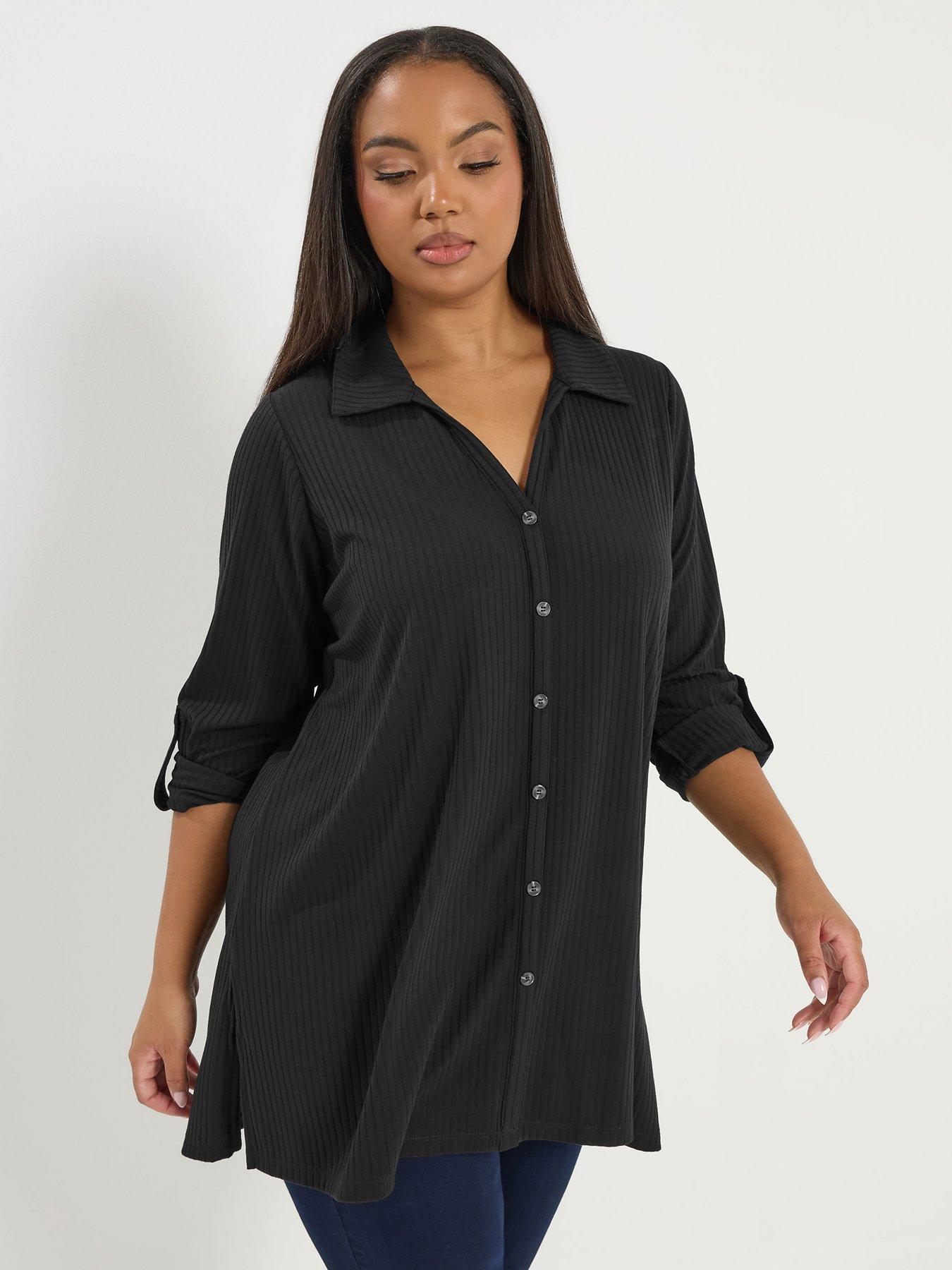  image of yours-curve-button-through-ribbed-top-black