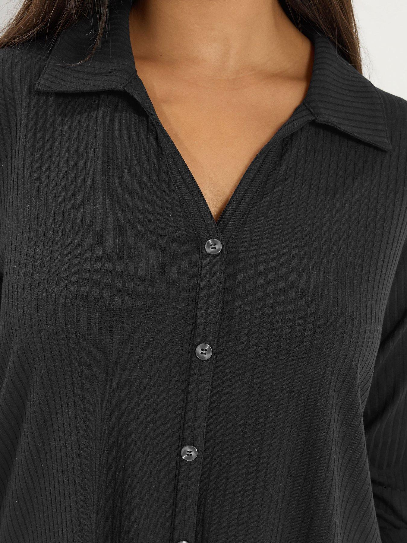  image of yours-curve-button-through-ribbed-top-black