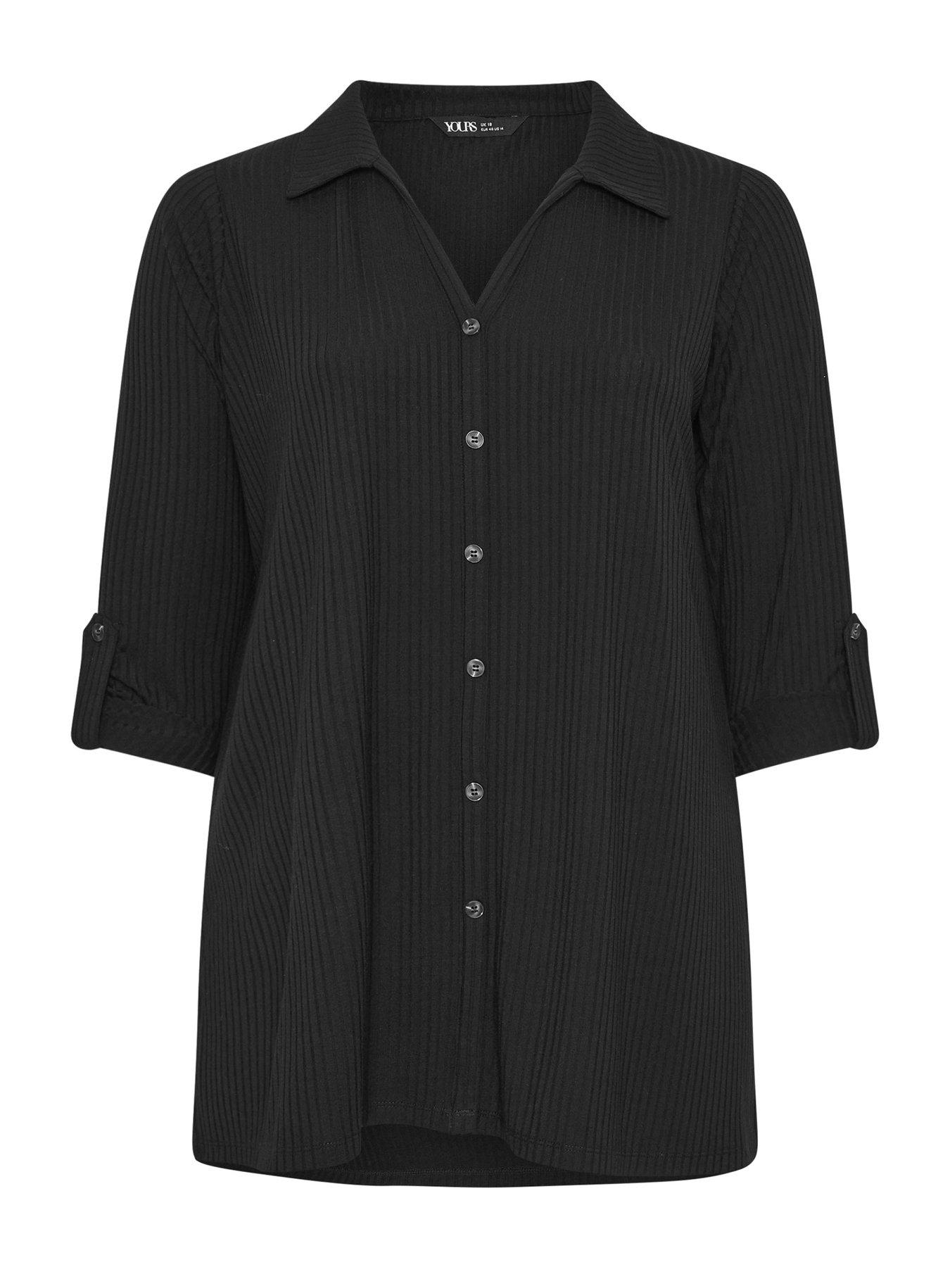  image of yours-curve-button-through-ribbed-top-black