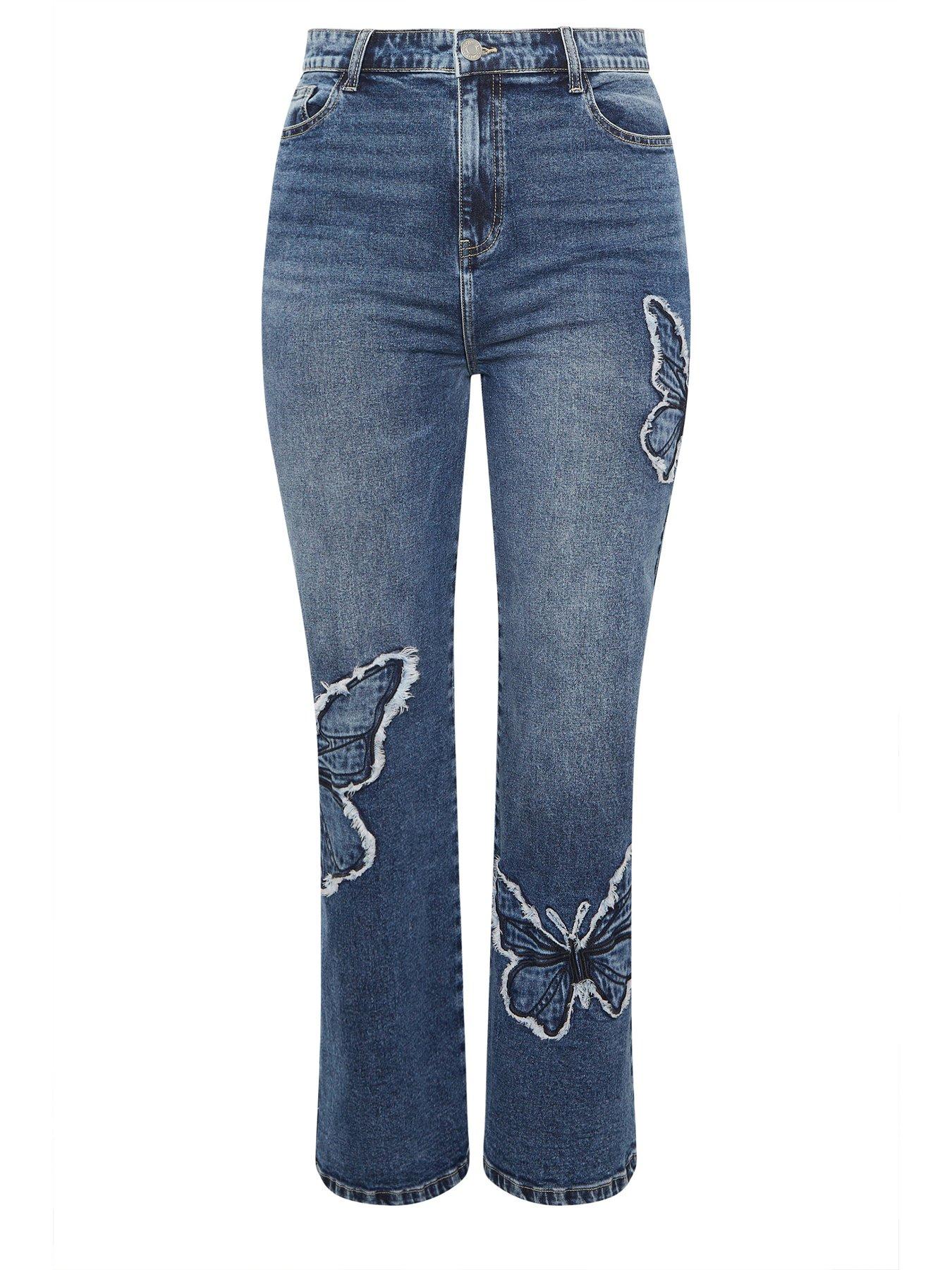 Image 5 of 5 of Yours Curve Butterfly Embroidered Jeans - Blue