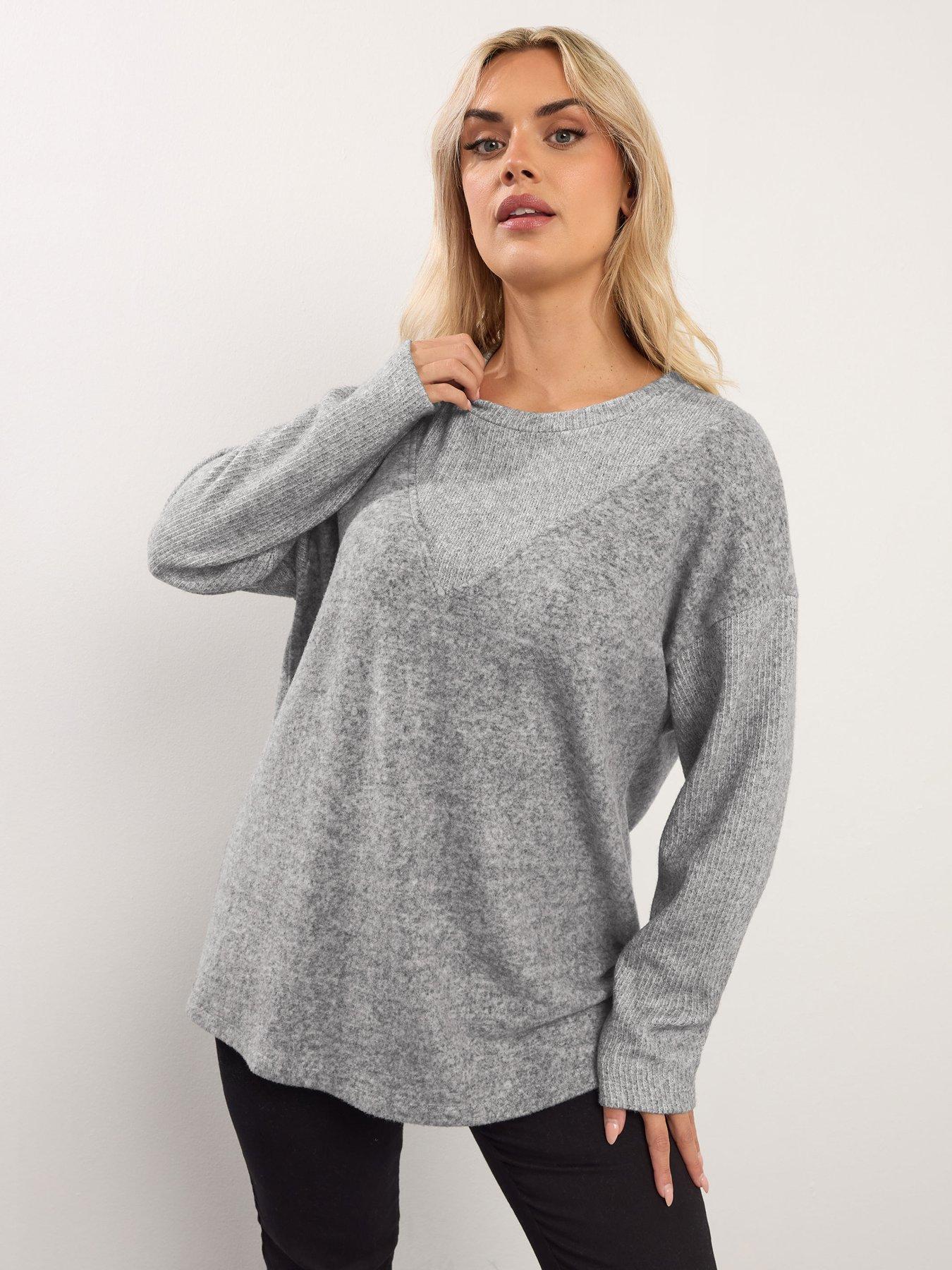 Yours Curve Ribbed Jumper - Grey