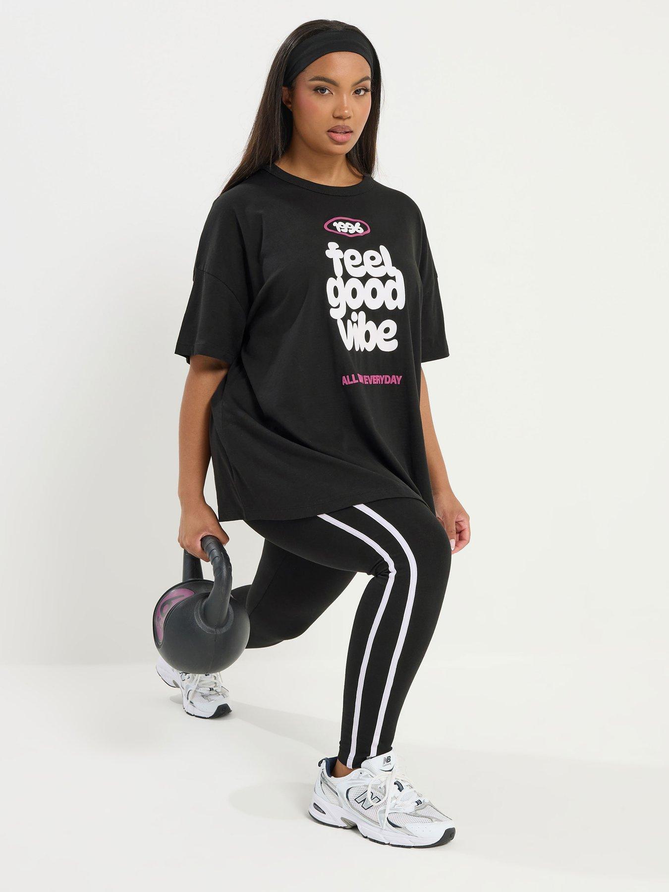 Yours Curve Feel Good Active T-Shirt - Black