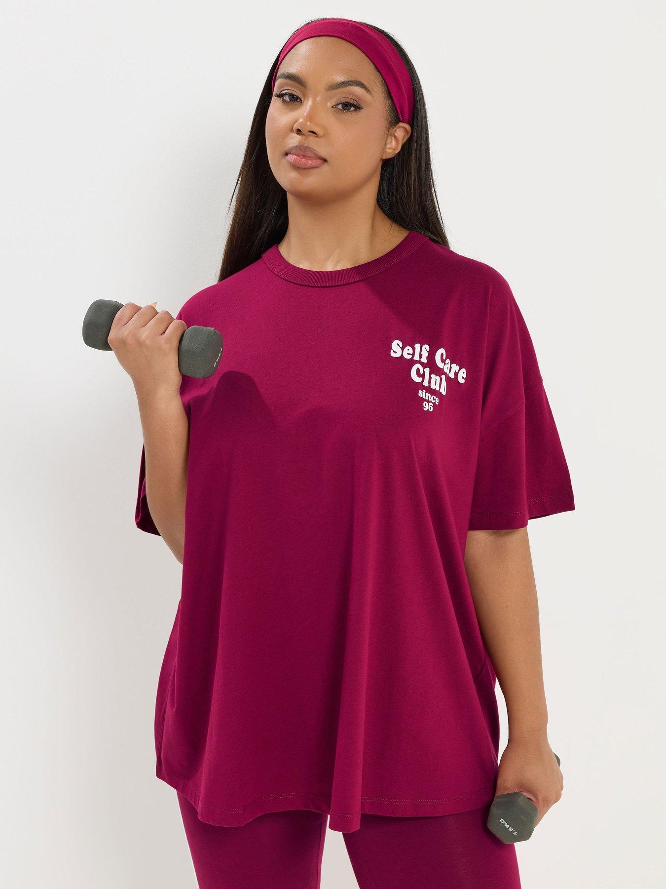 Image 1 of 4 of Yours Curve Self Care Club Active T-Shirt - Red