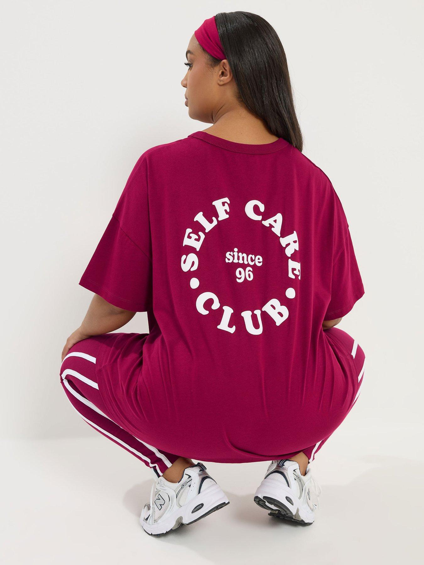 Image 2 of 4 of Yours Curve Self Care Club Active T-Shirt - Red