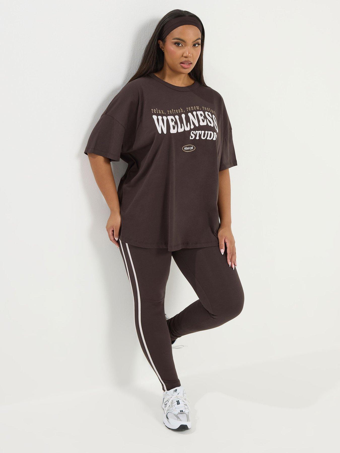  image of yours-curve-side-stripe-active-legging-brown