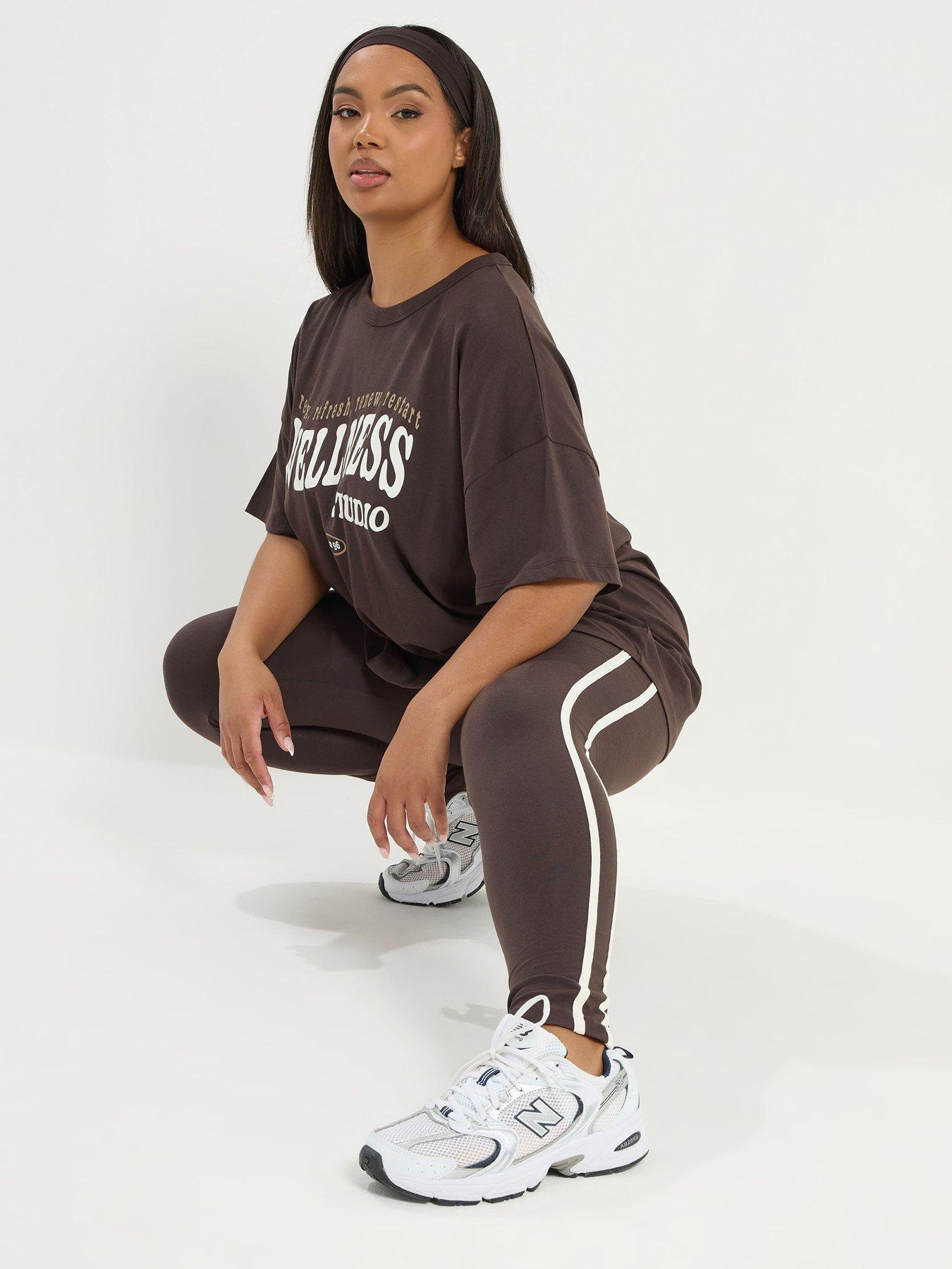  image of yours-curve-side-stripe-active-legging-brown