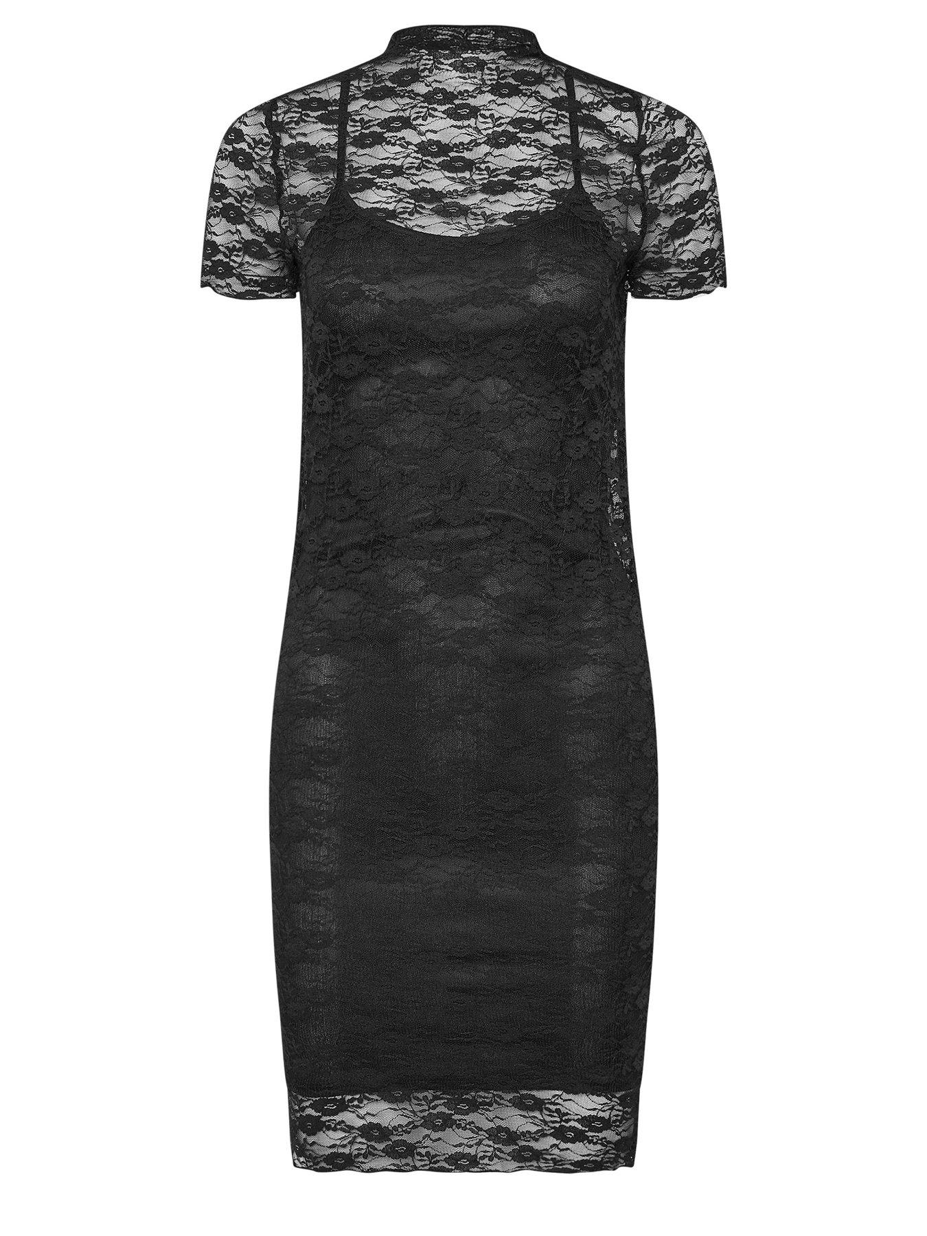 Image 5 of 5 of PixieGirl Petite Lace Short Sleeve Dress - Black