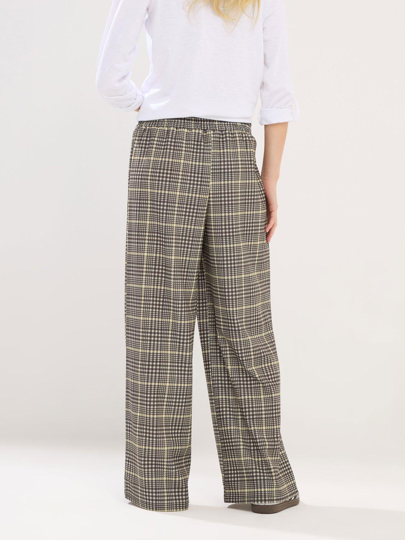  image of pixiegirl-petite-check-scuba-wide-leg-trouser-brown