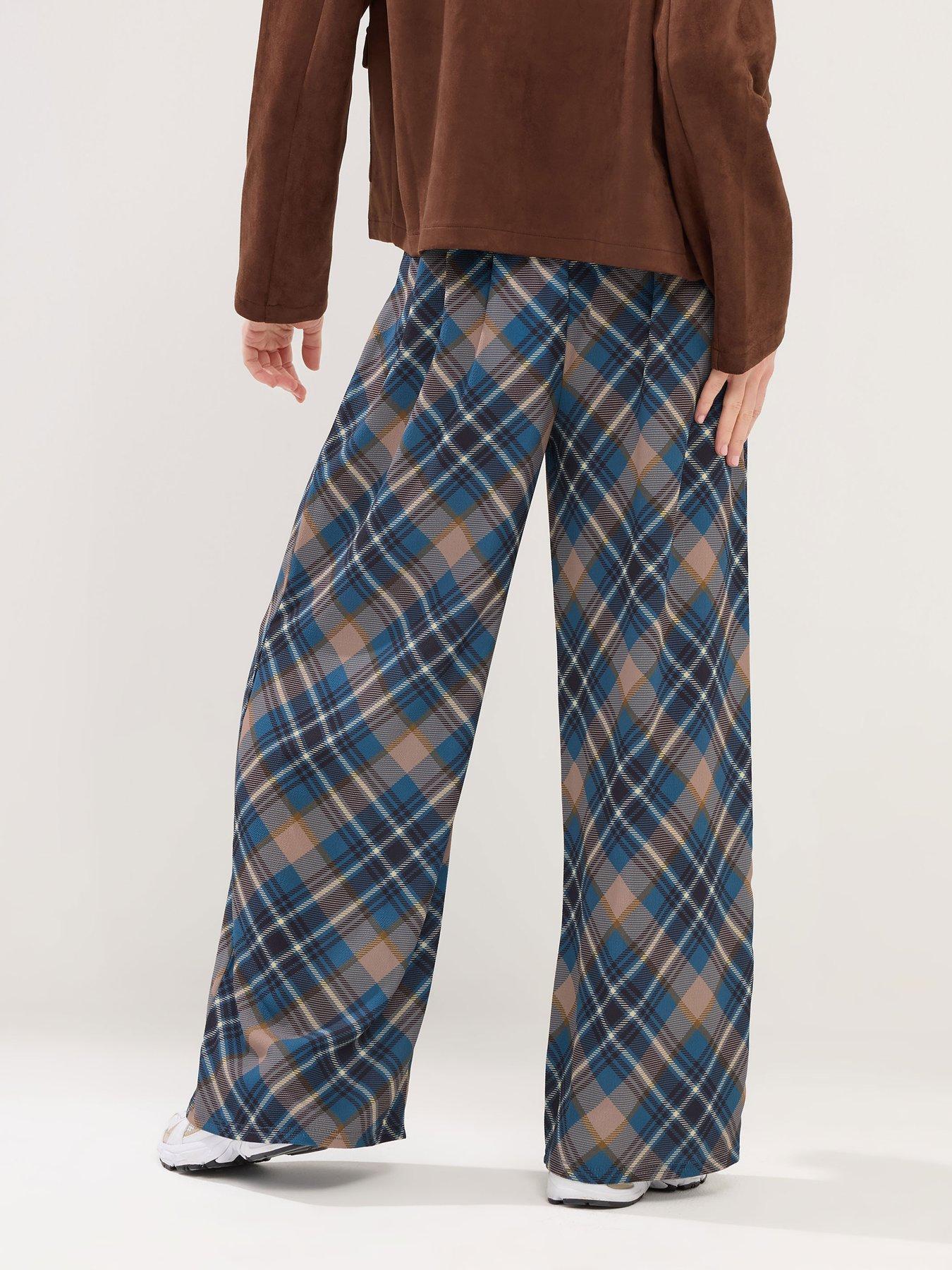  image of pixiegirl-petite-check-wide-leg-trouser-blue