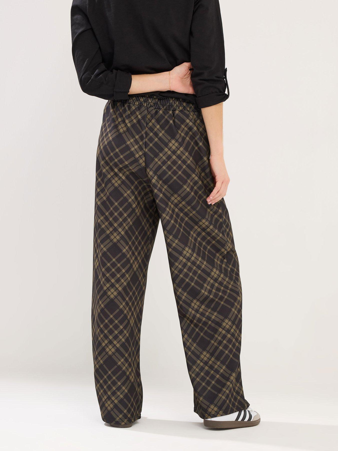  image of pixiegirl-petite-check-scuba-wide-leg-trouser-brown