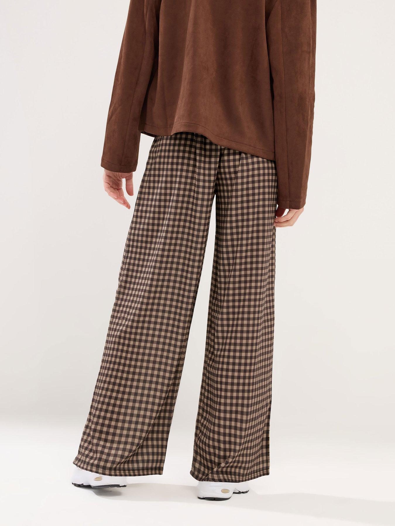 Image 2 of 5 of PixieGirl Petite Gingham Check Wide Leg Trouser - Brown