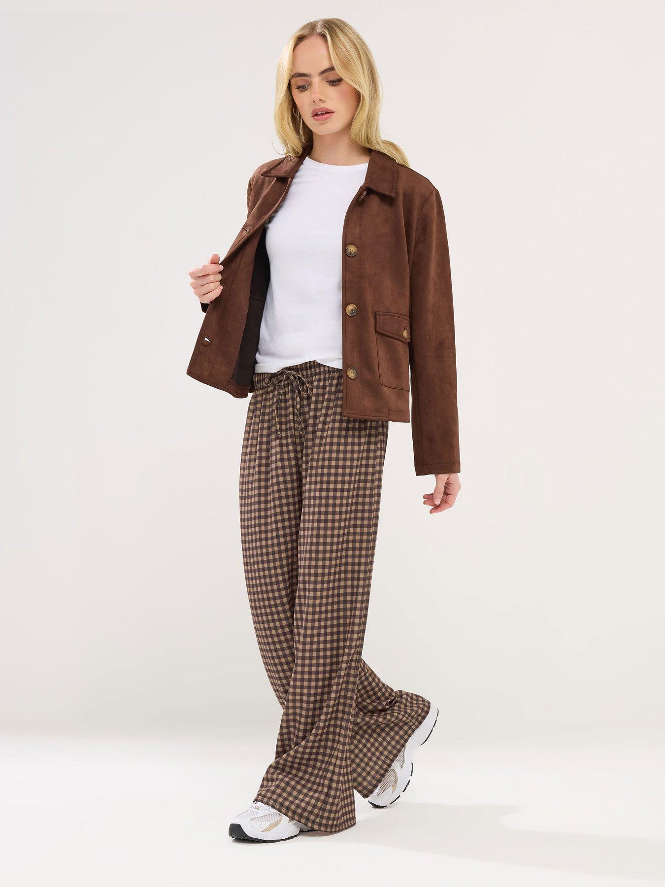 Image 3 of 5 of PixieGirl Petite Gingham Check Wide Leg Trouser - Brown